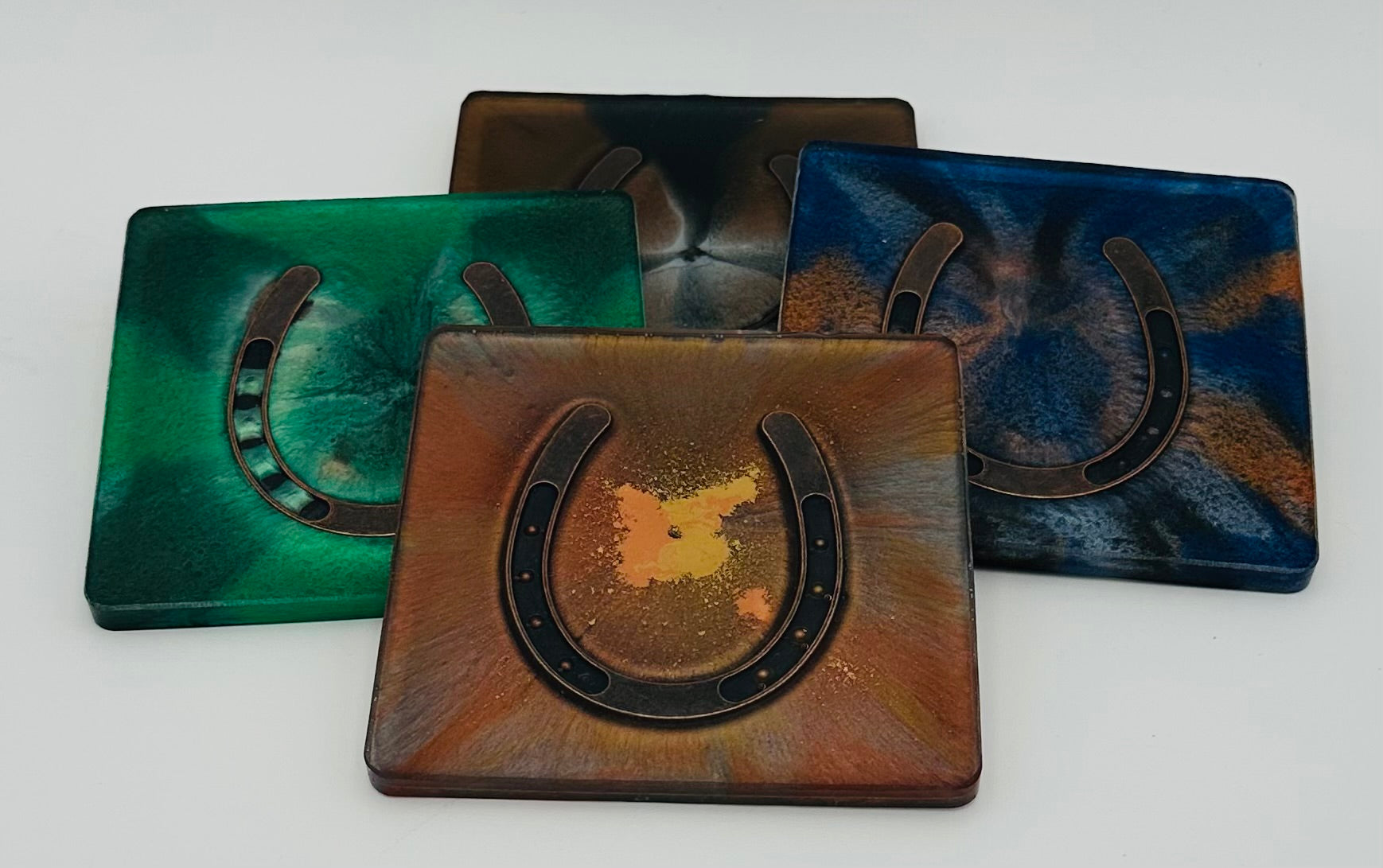 Handcrafted Resin Coasters with Horseshoe Inlay, Set of 4