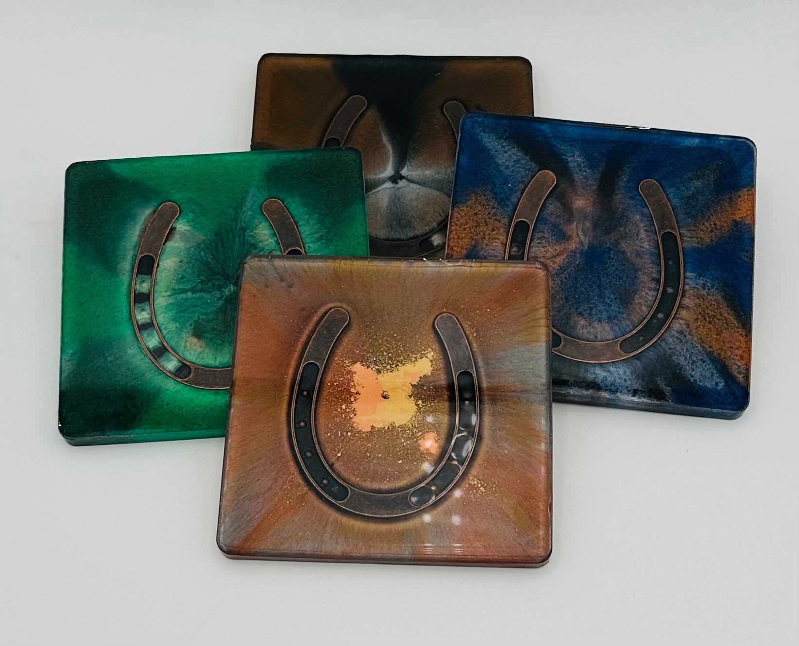 Handcrafted Resin Coasters with Horseshoe Inlay, Set of 4