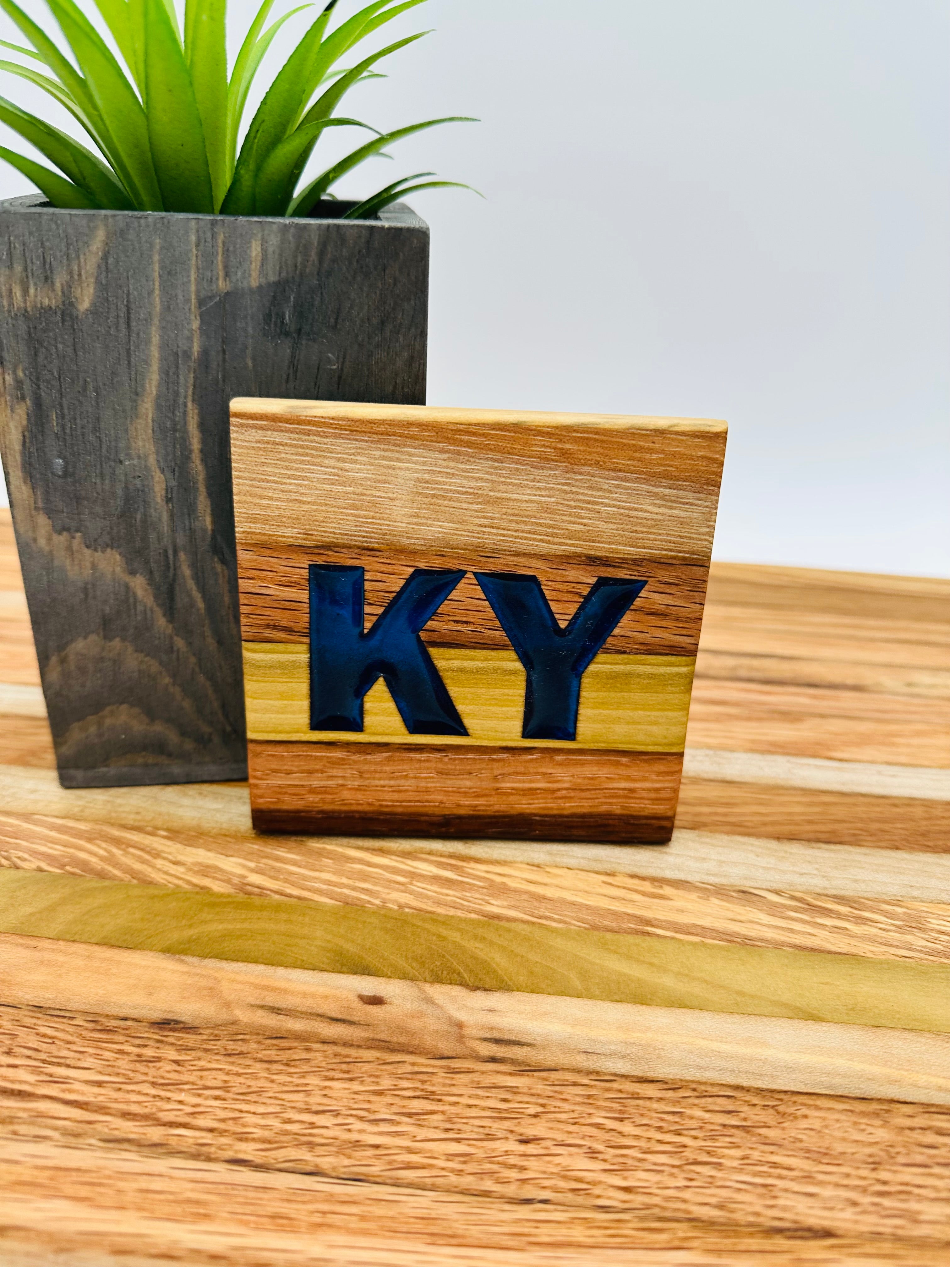 Handcrafted Tobacco Face Grain Coasters with inlaid Kentucky State