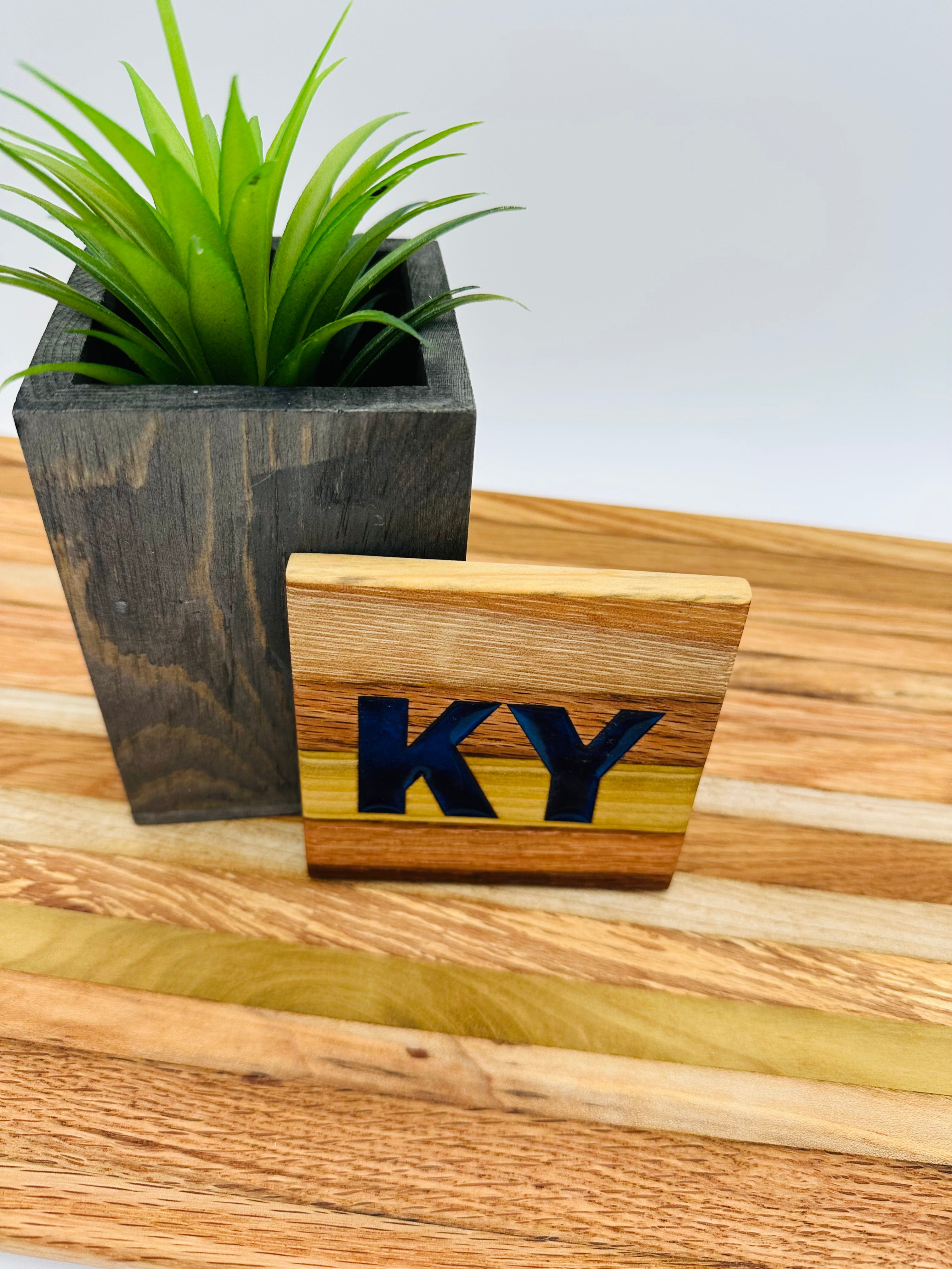 Handcrafted Tobacco Face Grain Coasters with inlaid Kentucky State