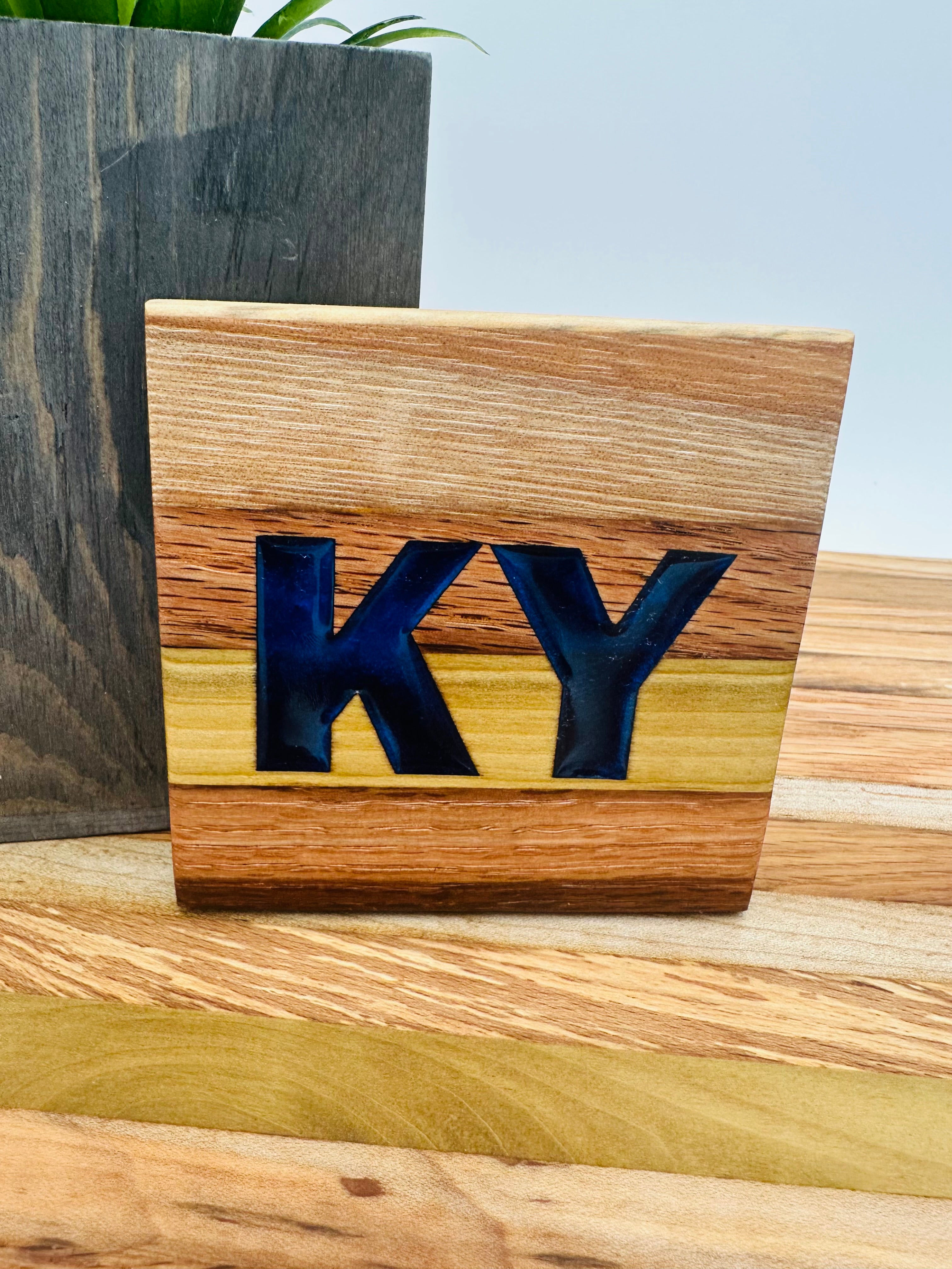 Handcrafted Tobacco Face Grain Coasters with inlaid Kentucky State