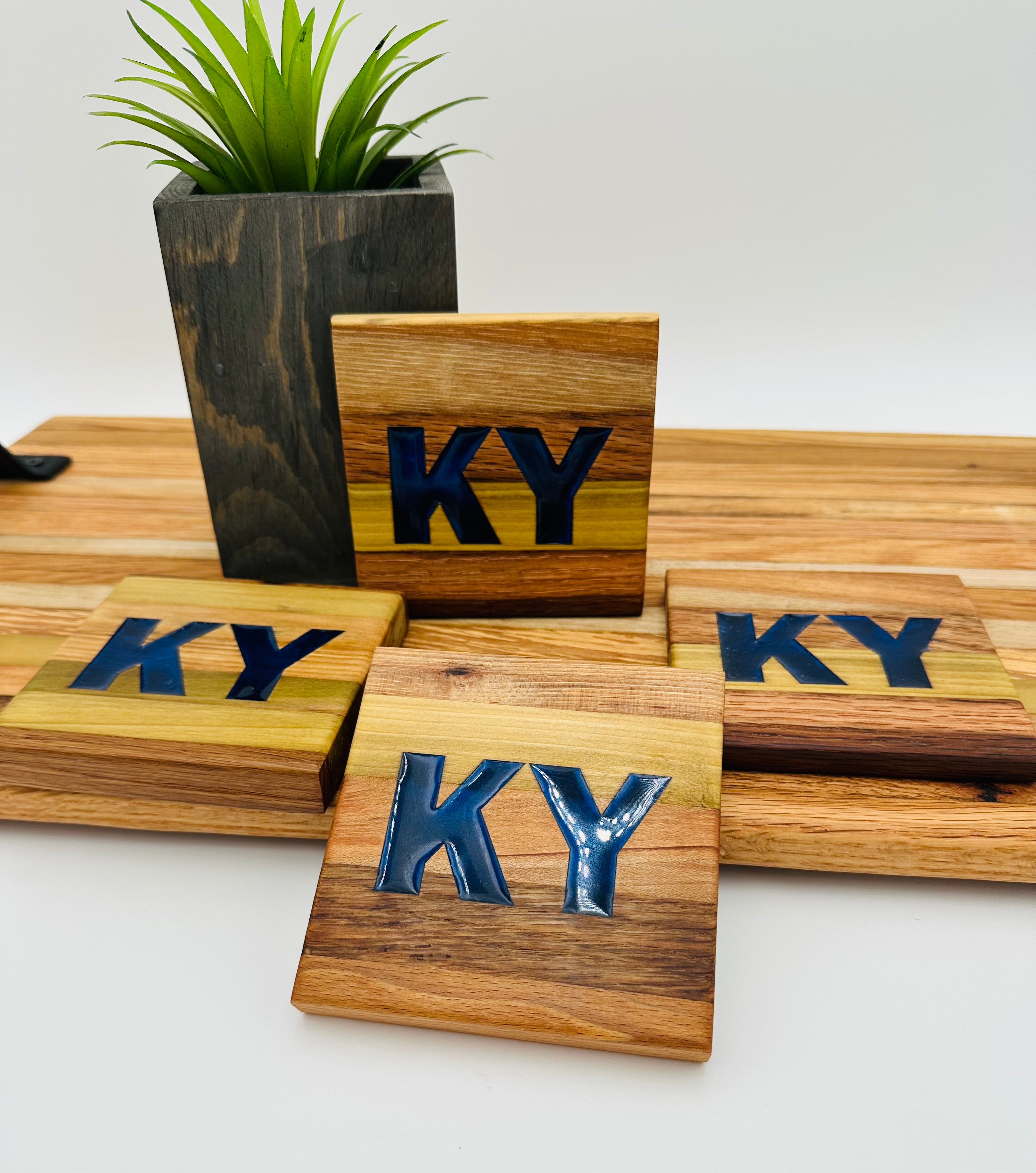 Handcrafted Tobacco Face Grain Coasters with inlaid Kentucky State