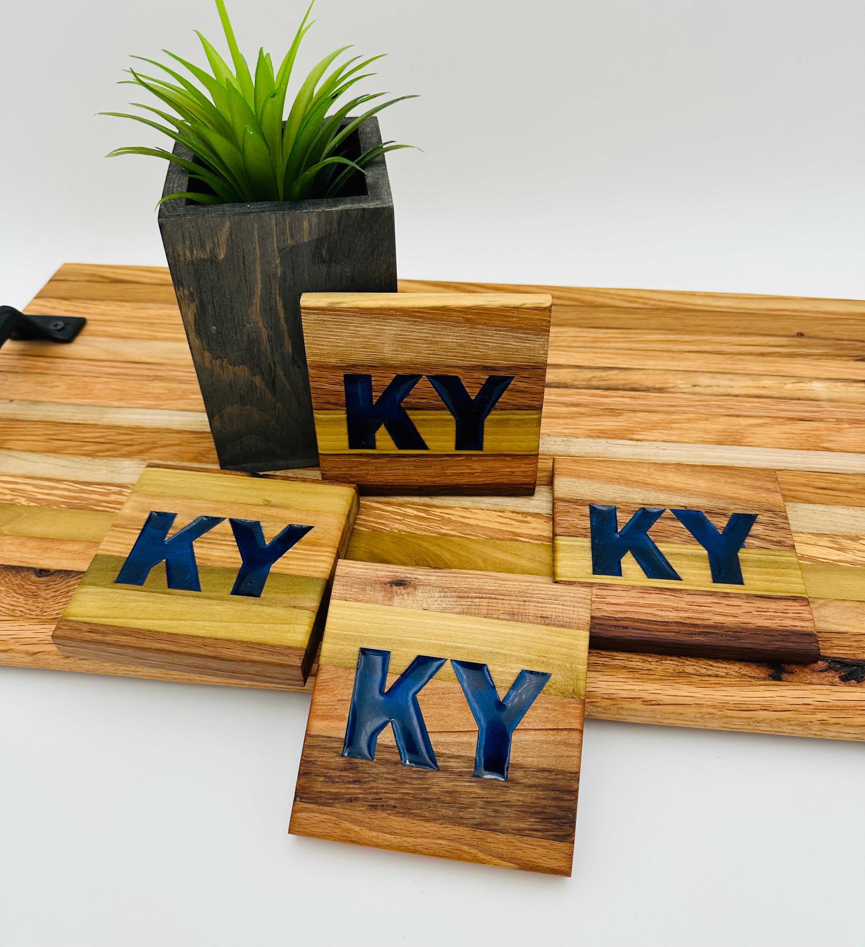 Handcrafted Tobacco Face Grain Coasters with inlaid Kentucky State