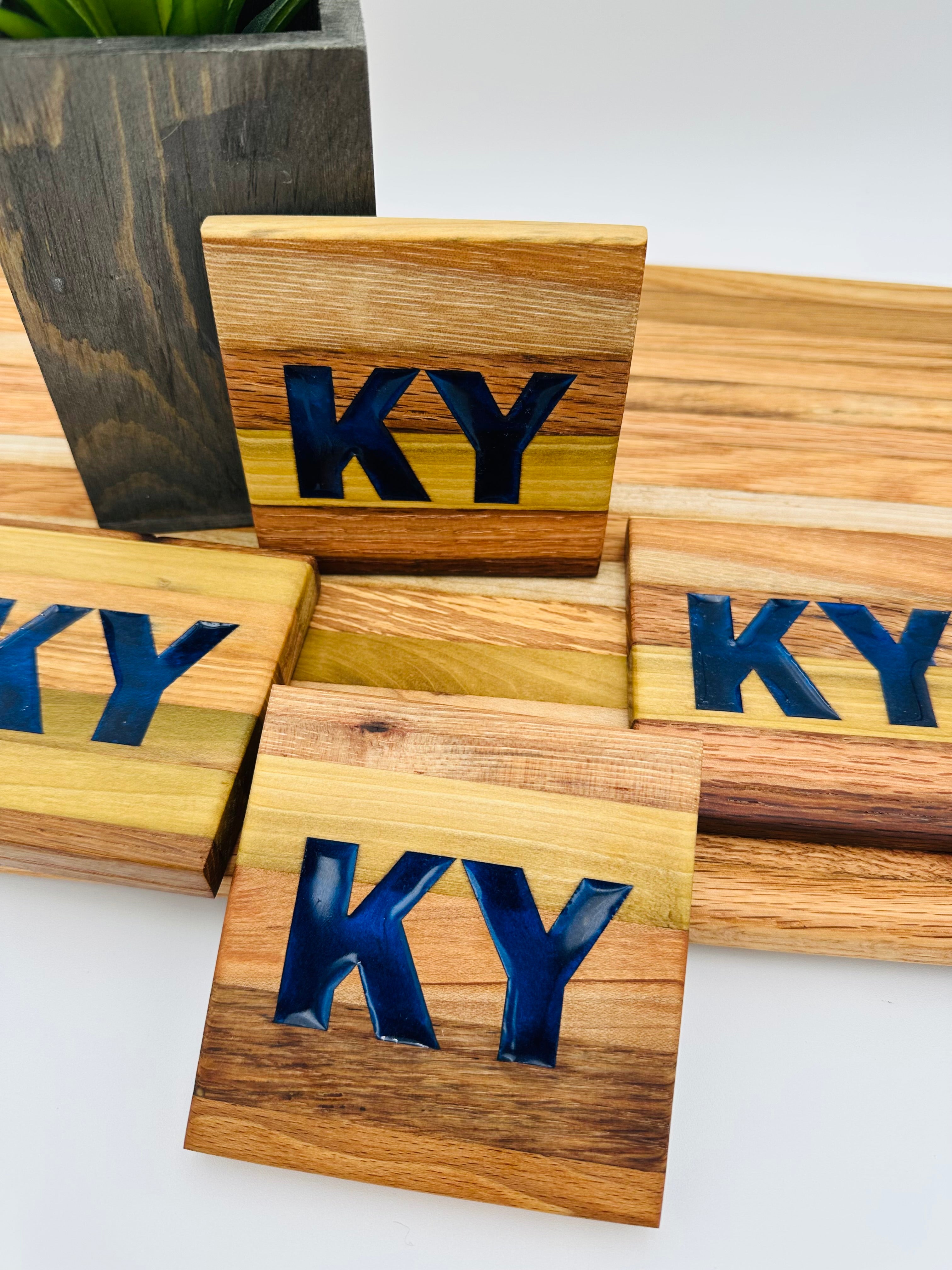 Handcrafted Tobacco Face Grain Coasters with inlaid Kentucky State
