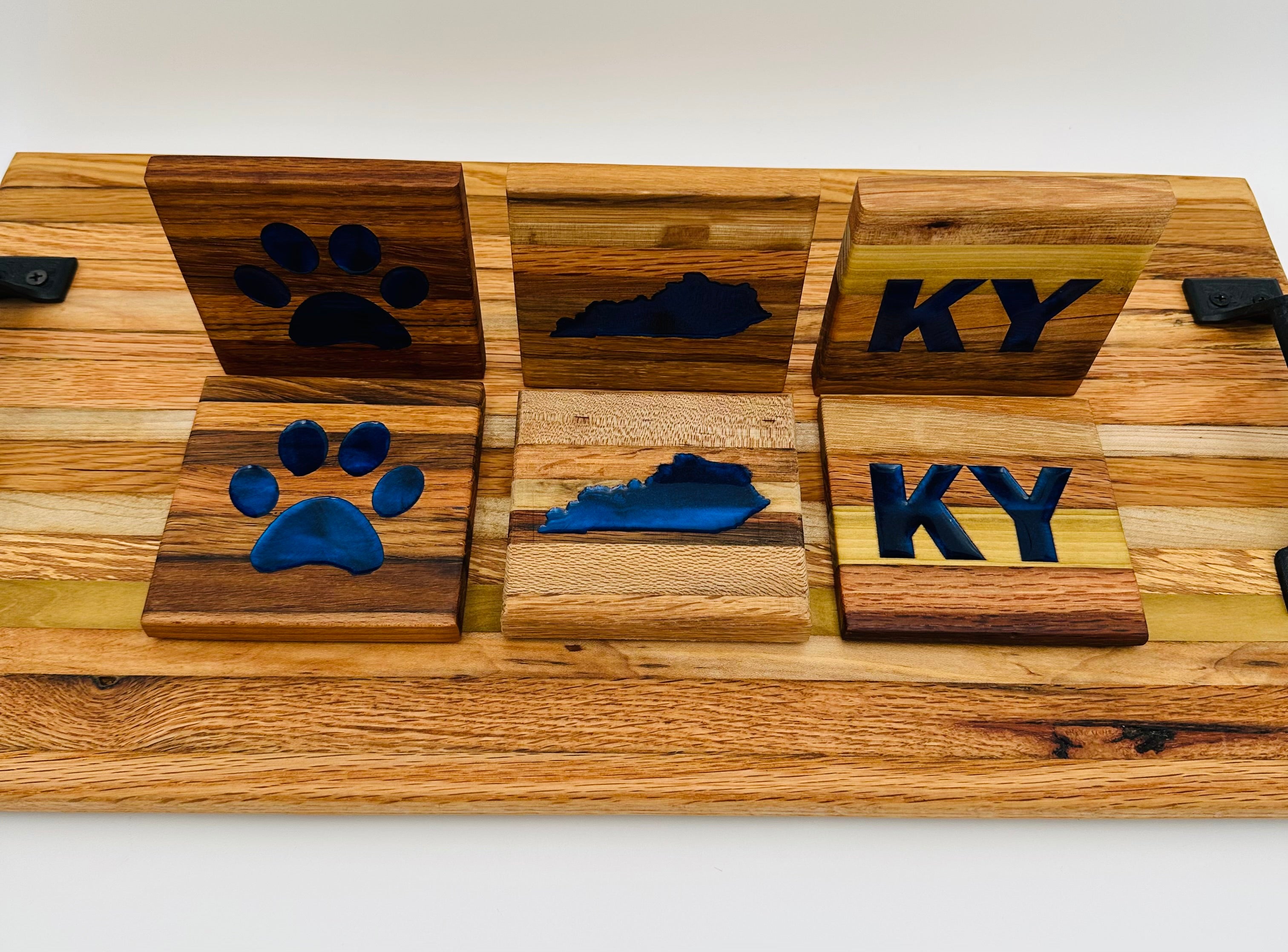 Handcrafted Tobacco Face Grain Coasters with inlaid Kentucky State