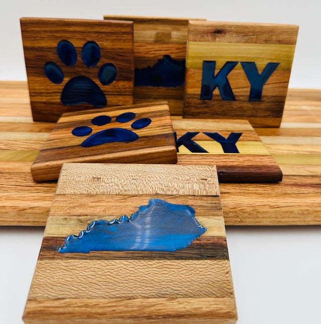 Handcrafted Tobacco Face Grain Coasters with inlaid Kentucky State