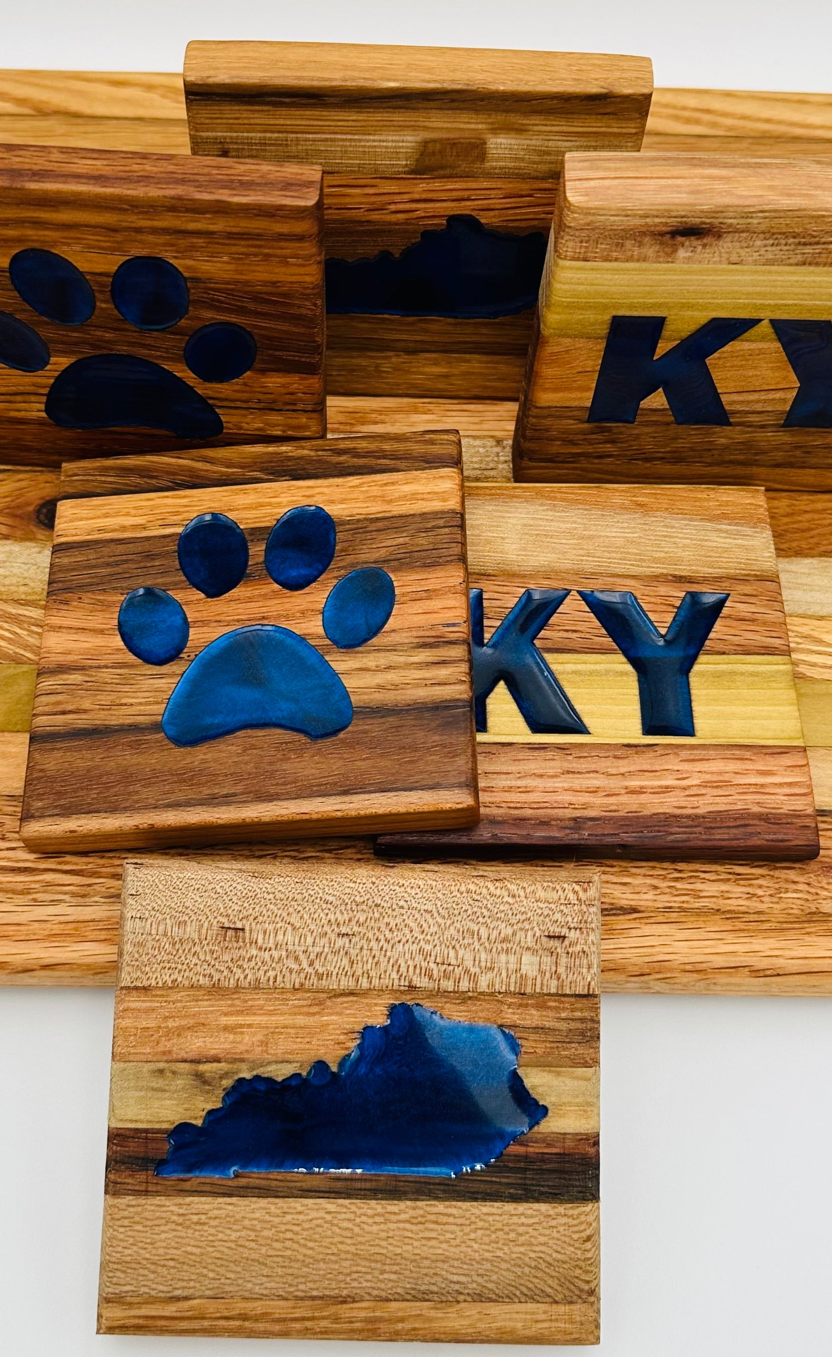 Handcrafted Tobacco Face Grain Coasters with inlaid Kentucky State