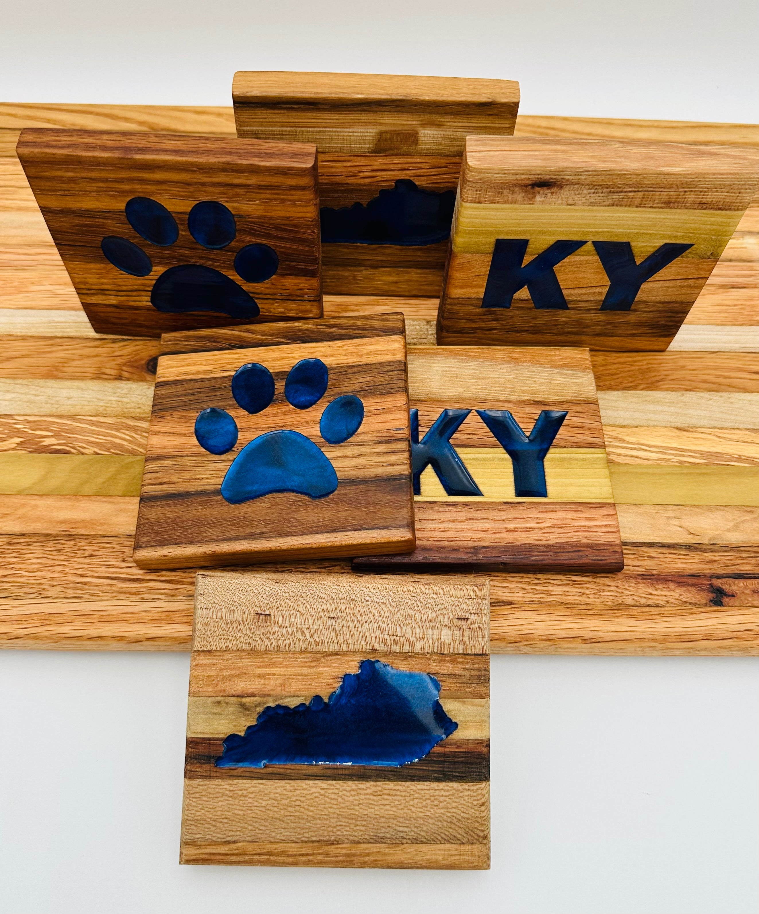 Handcrafted Tobacco Face Grain Coasters with inlaid Kentucky State
