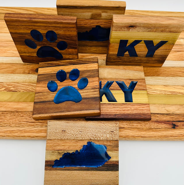 Handcrafted Tobacco Face Grain Coasters with inlaid Kentucky State