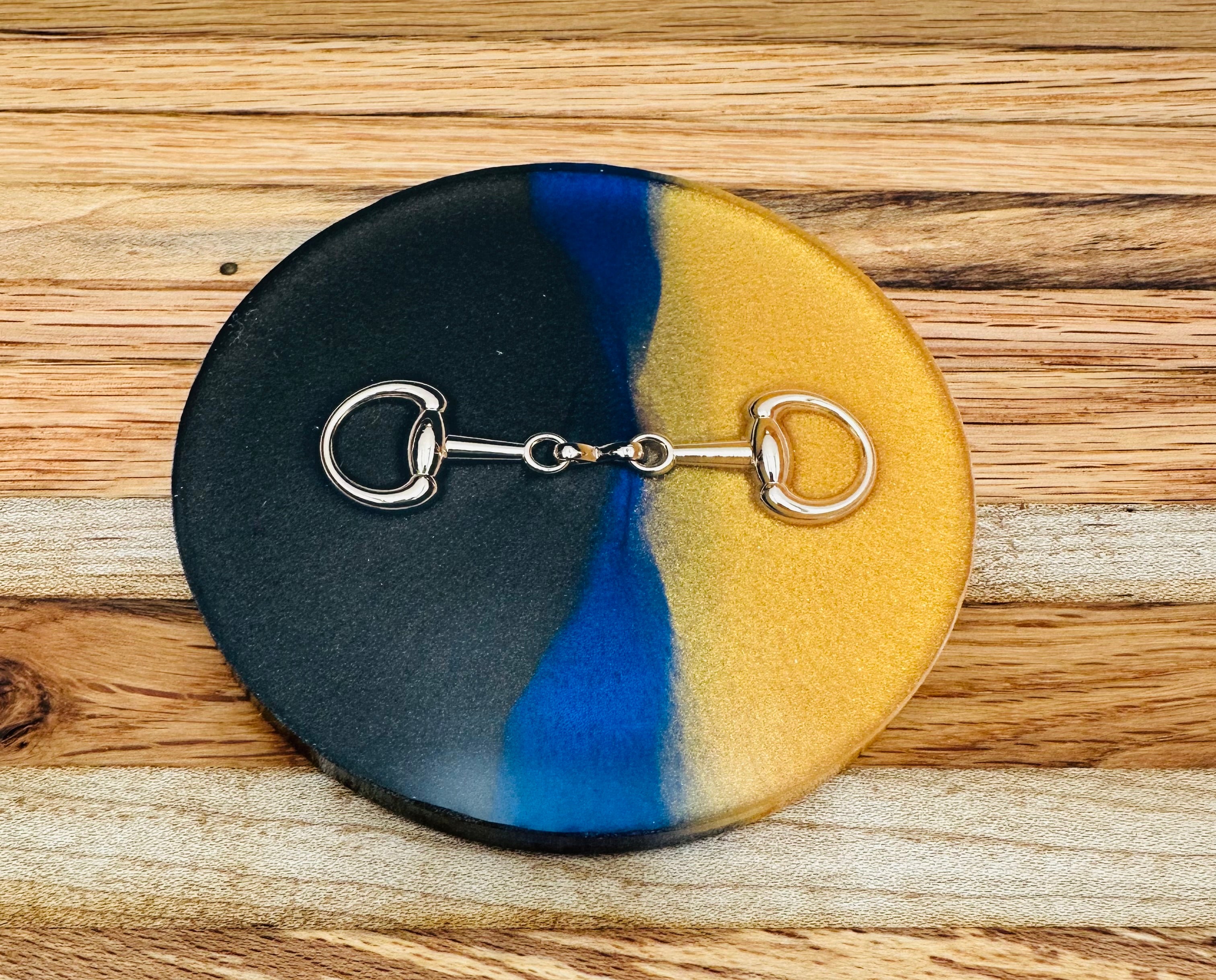 Handcrafted Round Resin Coasters with Bridle Bit Inlay, Set of 4