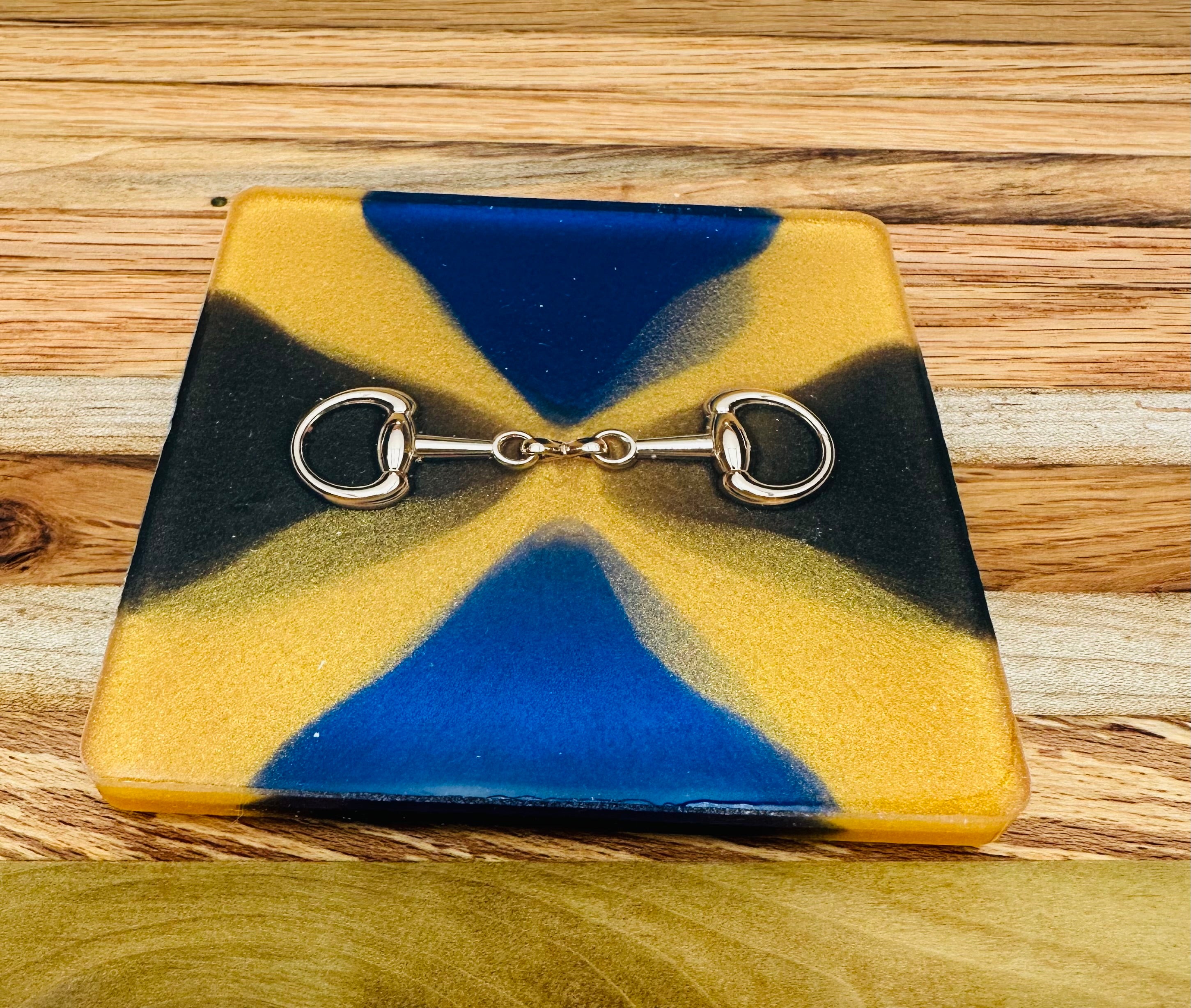 Handcrafted Square Resin Coasters with Bridle Bit Inlay, Set of 4