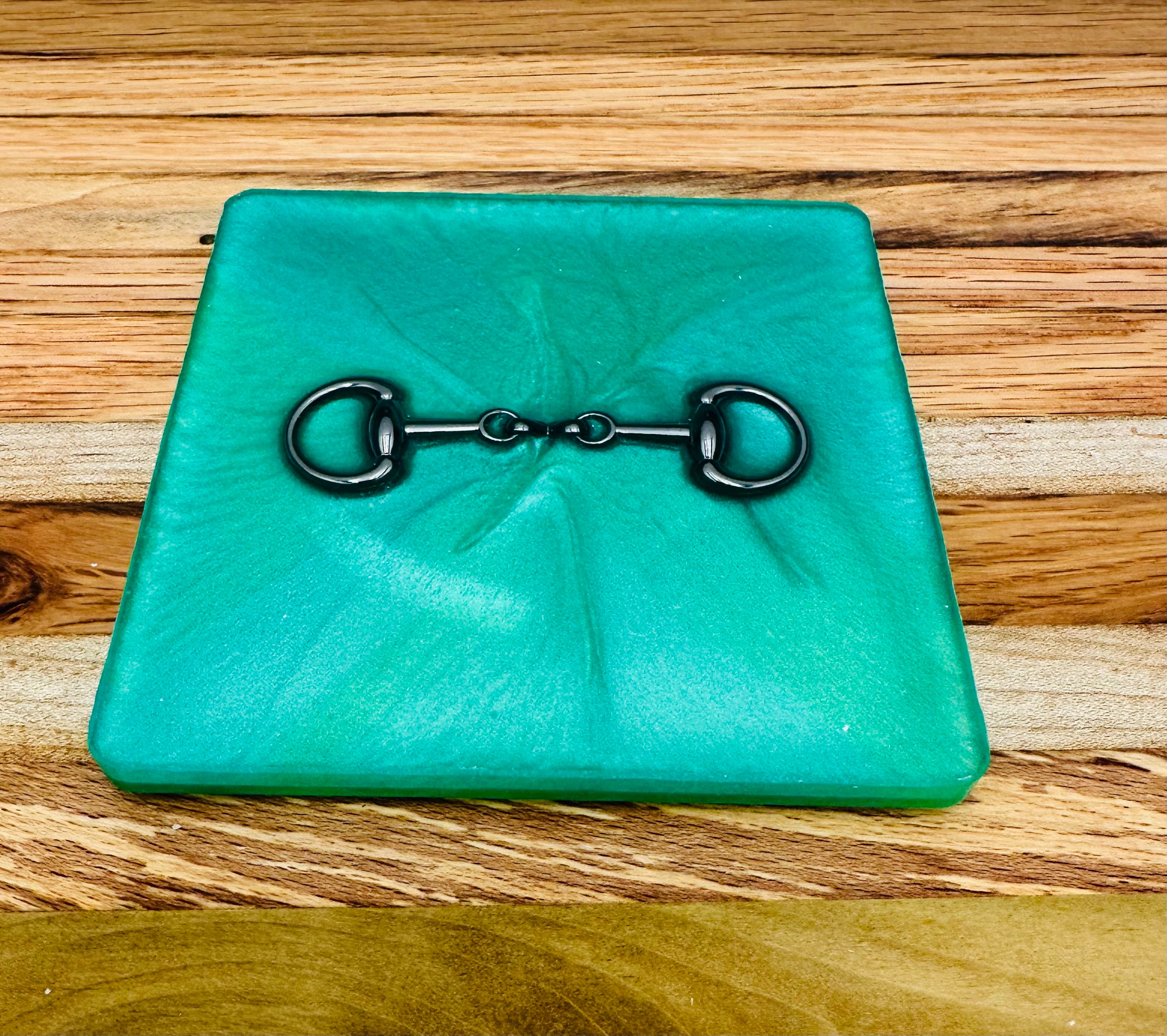 Handcrafted Square Resin Coasters with Bridle Bit Inlay, Set of 4