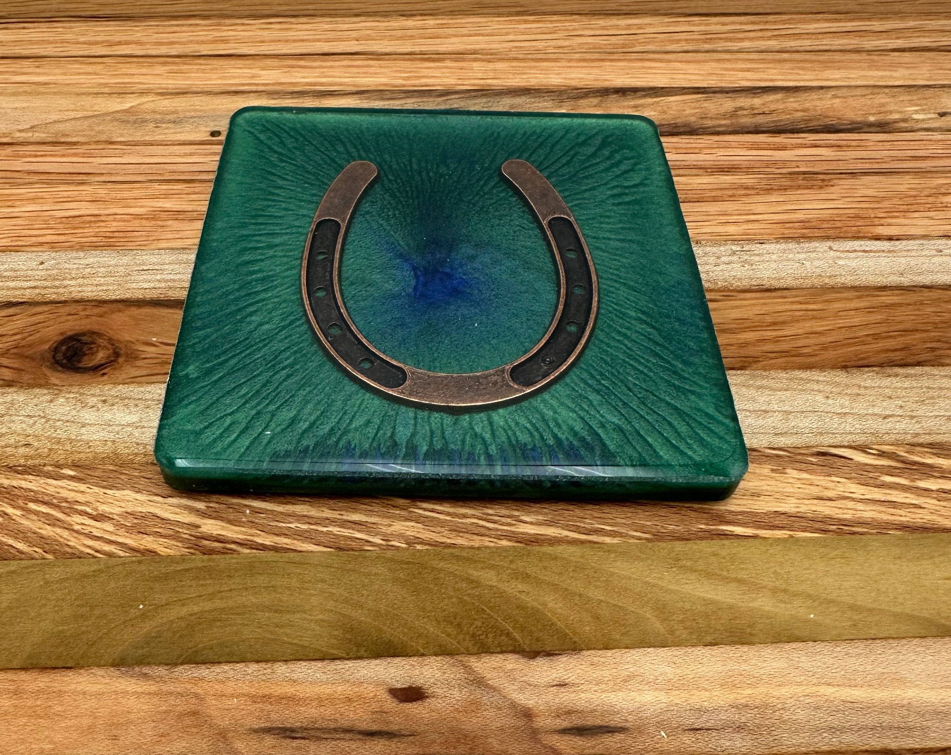 Handcrafted Resin Coasters with Horseshoe Inlay, Set of 4