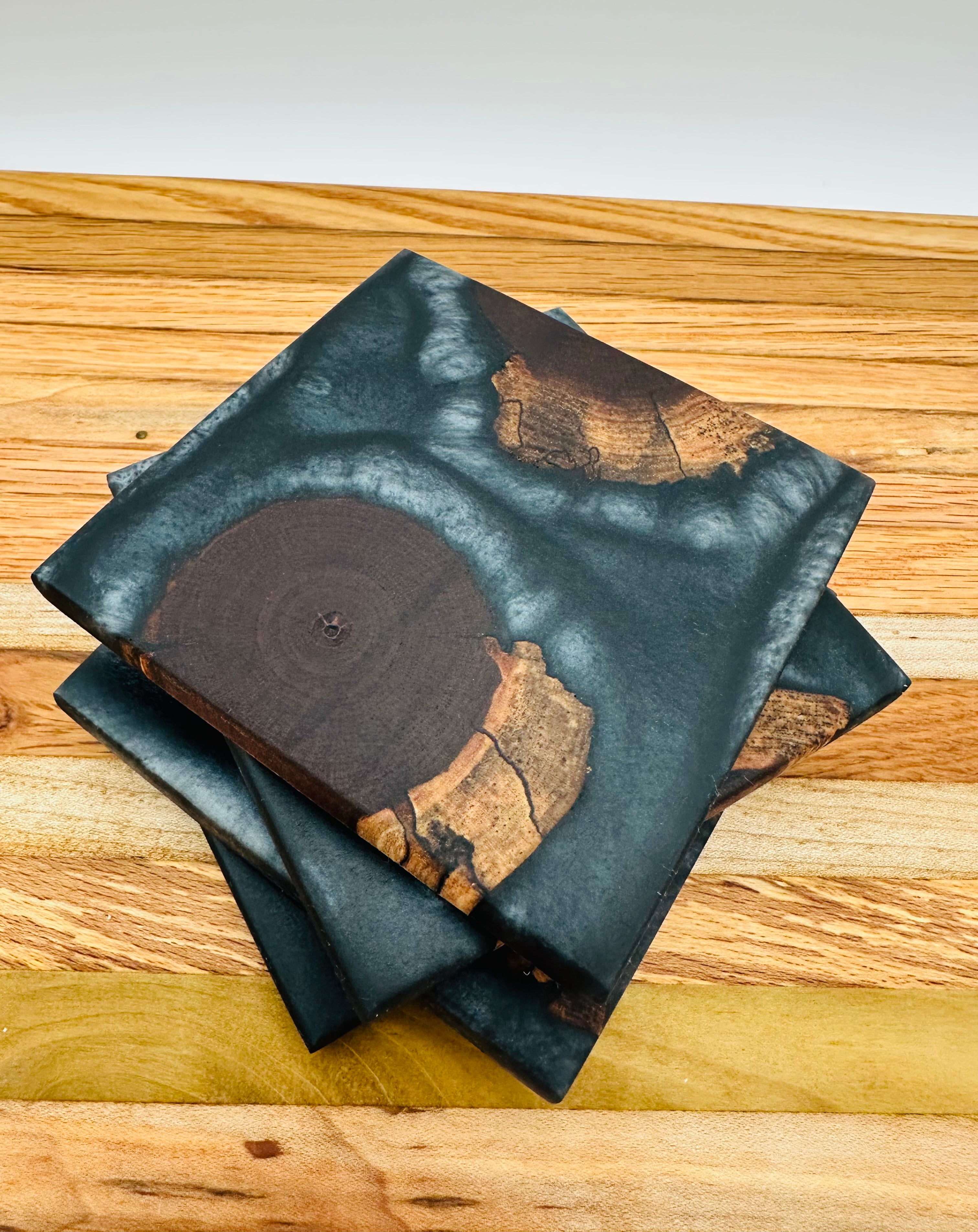 End Grain Black Walnut and Resin Coasters - Set of 4