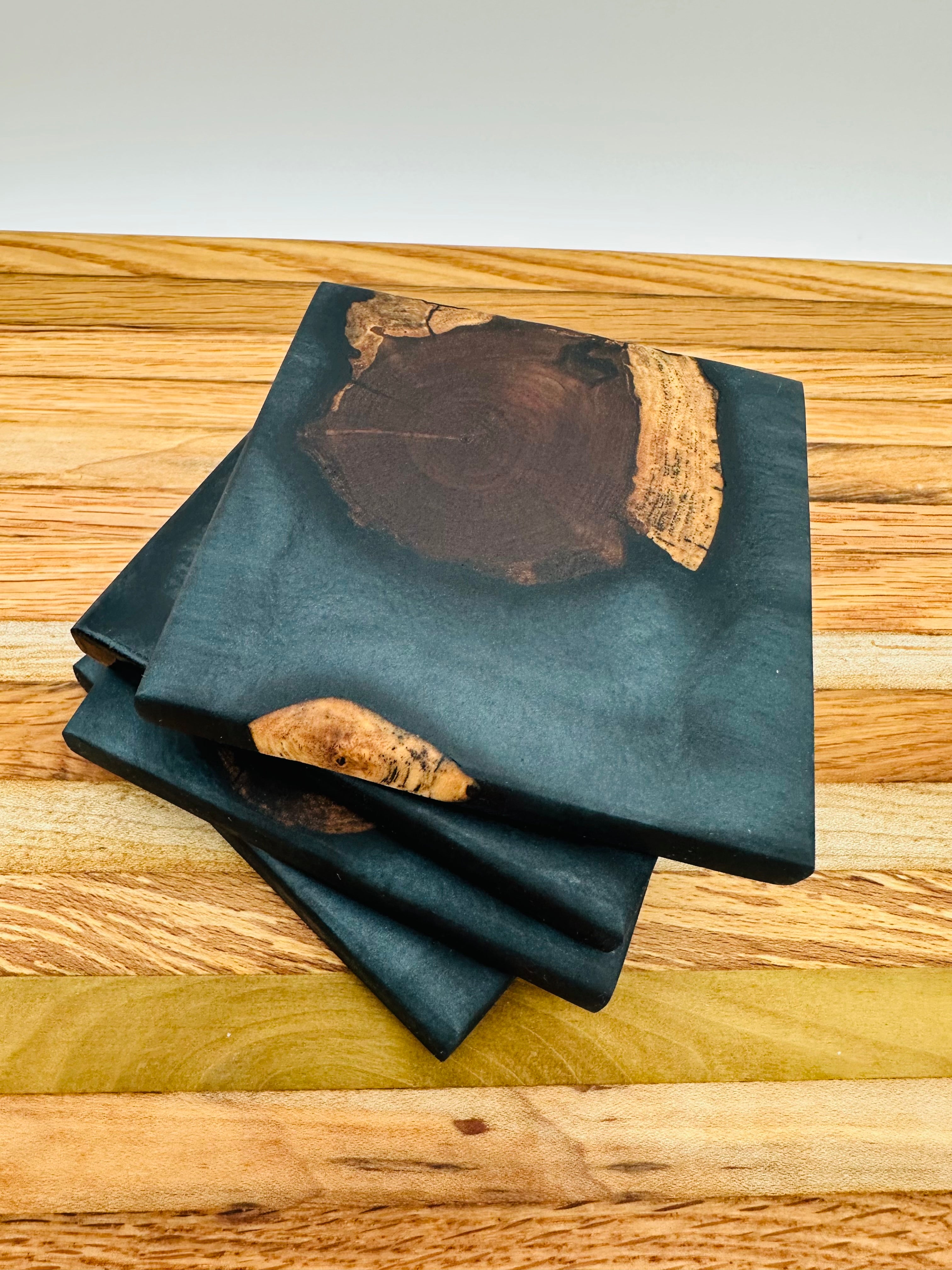 End Grain Black Walnut and Resin Coasters - Set of 4