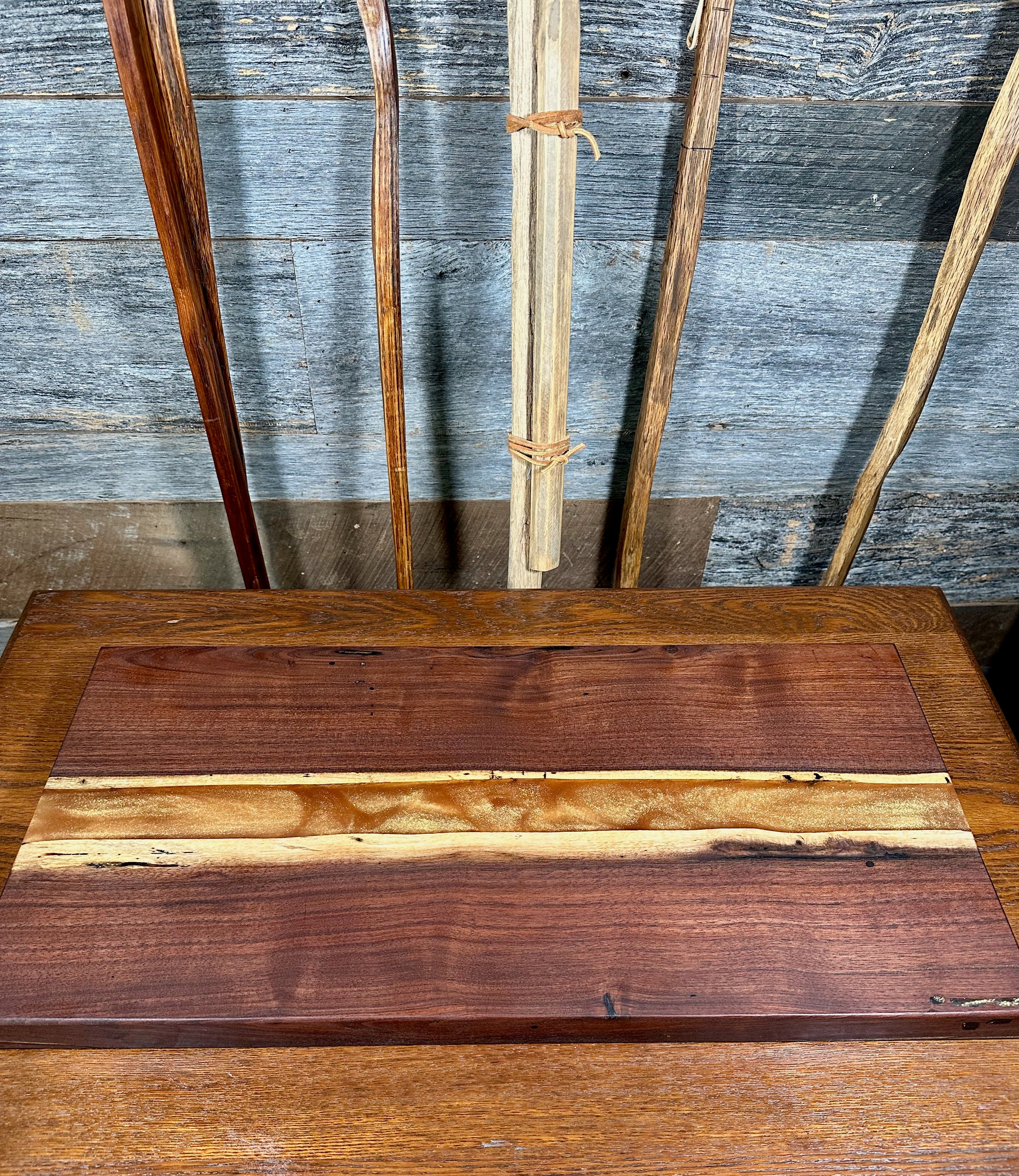 Handcrafted Black Walnut Charcuterie Board with Gold Resin Center