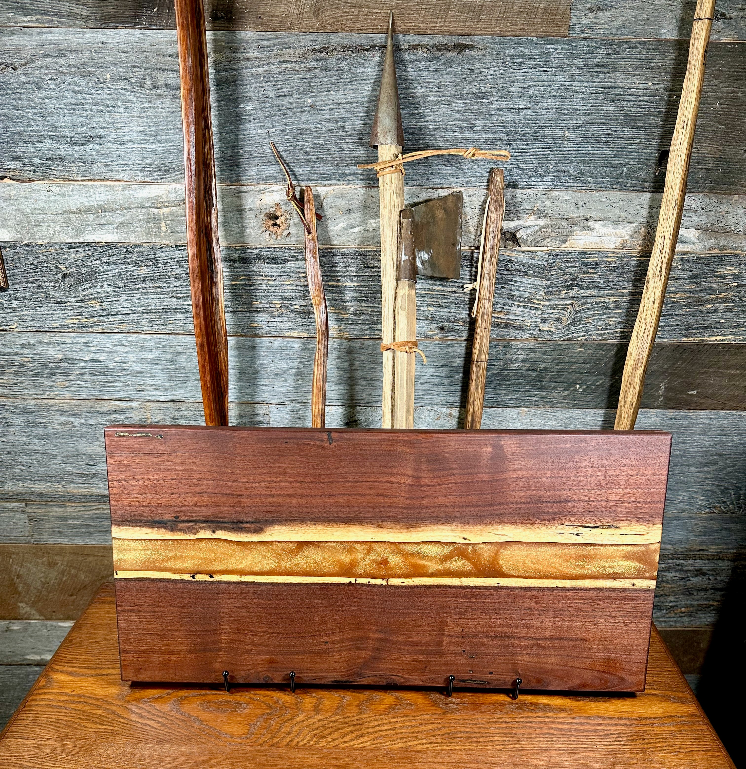 Handcrafted Black Walnut Charcuterie Board with Gold Resin Center