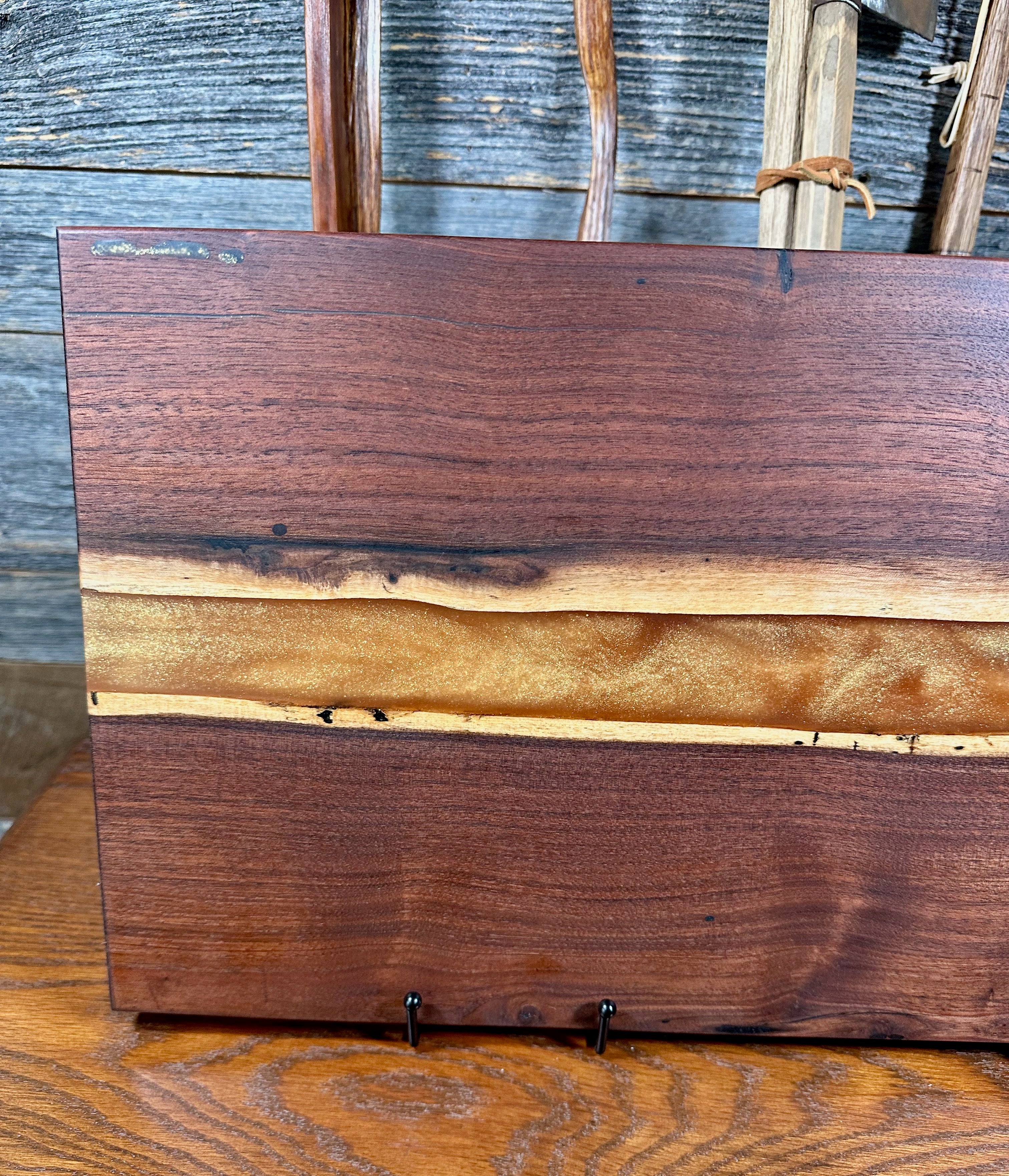 Handcrafted Black Walnut Charcuterie Board with Gold Resin Center