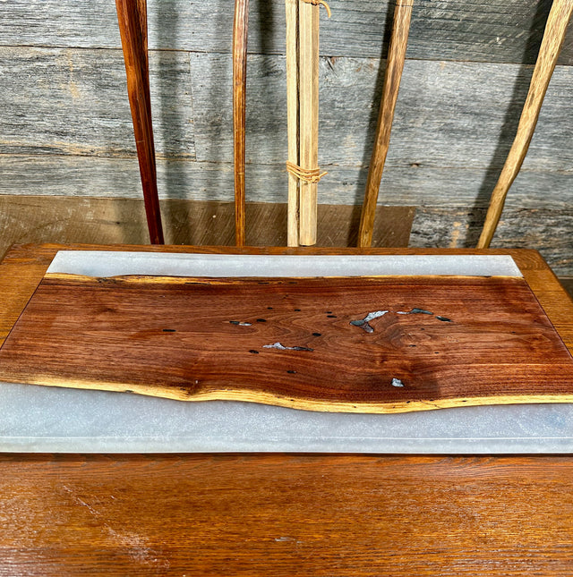 Handcrafted Black Walnut Charcuterie Board with White Resin Sides: A Study in Contrast & Culinary Elegance