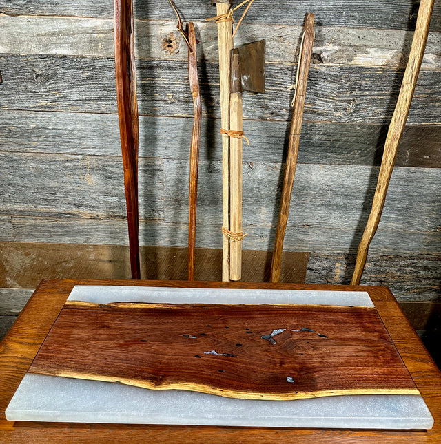 Handcrafted Black Walnut Charcuterie Board with White Resin Sides: A Study in Contrast & Culinary Elegance