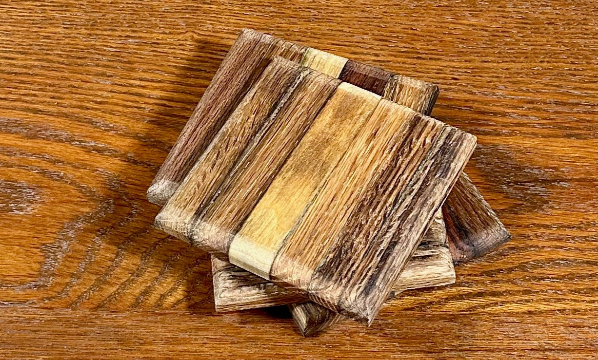 Handcrafted Tobacco Stick End Grain and Face Grain Coasters, Set of 4
