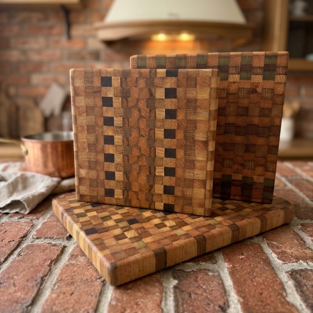 Handcrafted Mosaic End Grain Tobacco Stick Cutting Board & Serving Tray