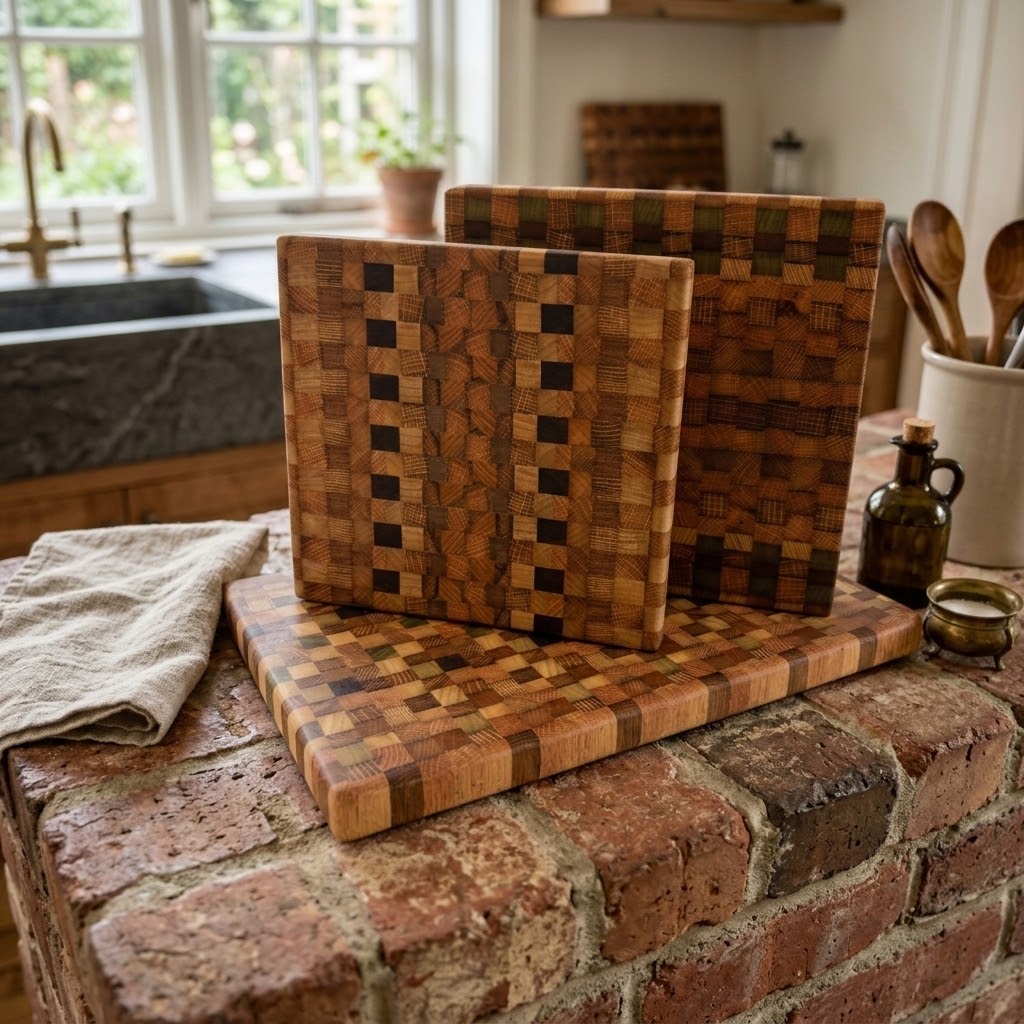 Handcrafted Mosaic End Grain Tobacco Stick Cutting Board & Serving Tray