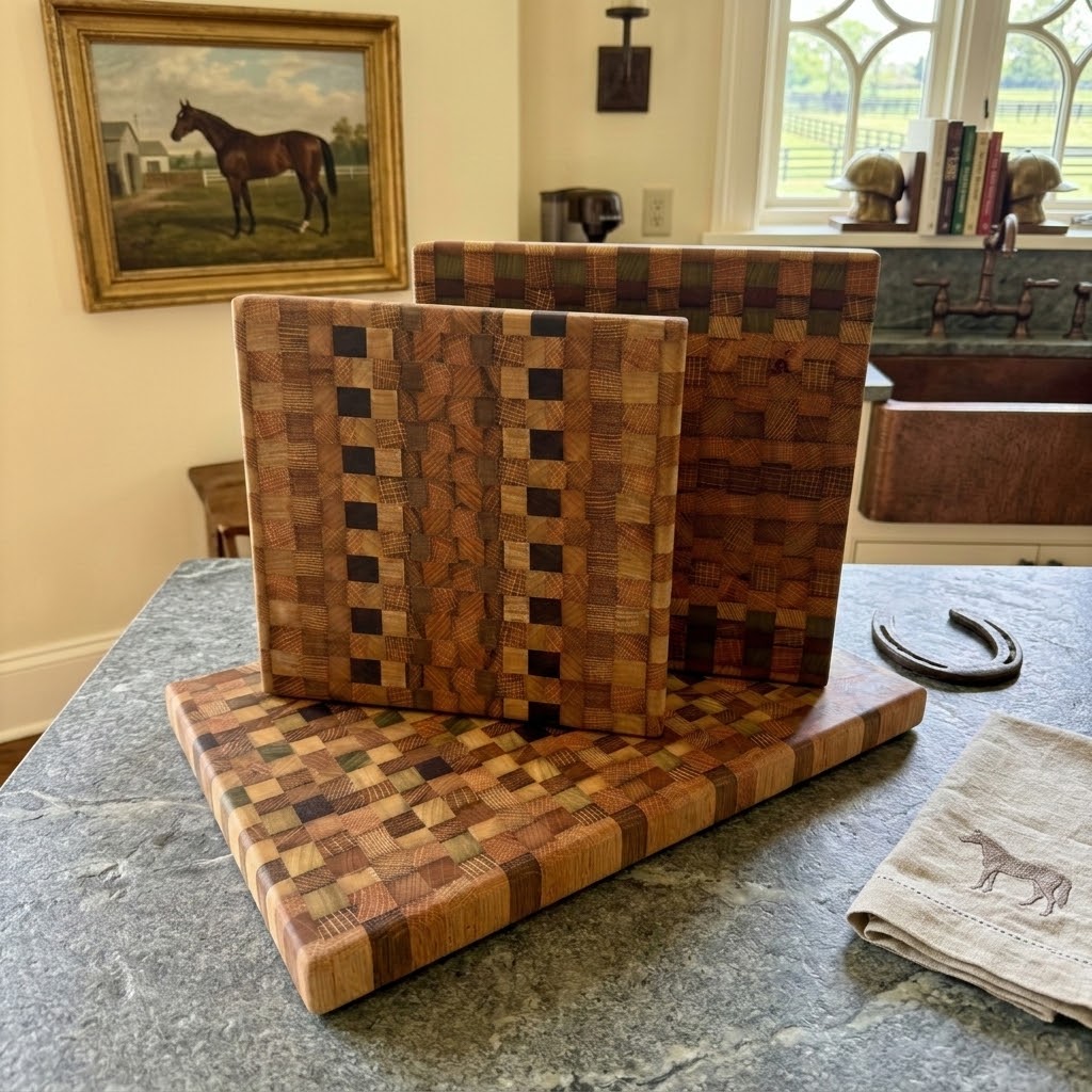 Handcrafted Mosaic End Grain Tobacco Stick Cutting Board & Serving Tray