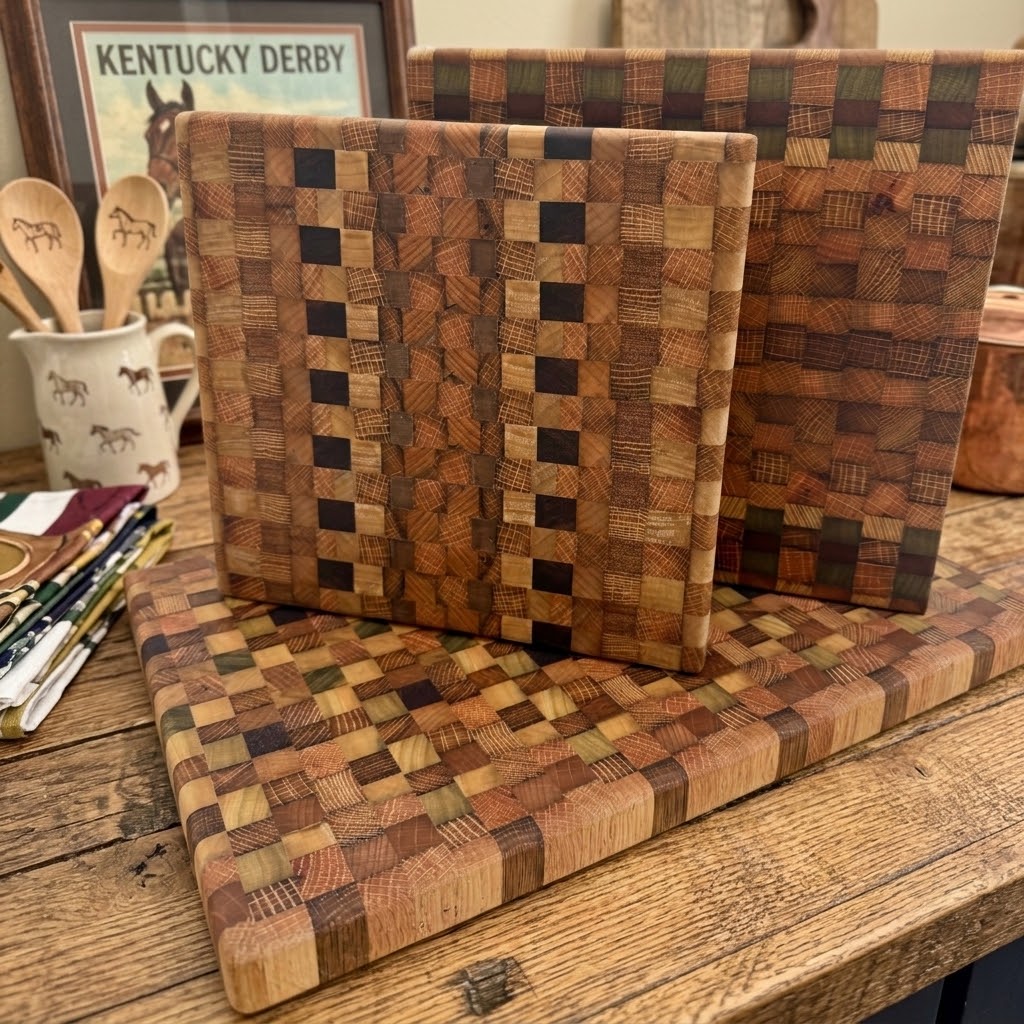 Handcrafted Mosaic End Grain Tobacco Stick Cutting Board & Serving Tray