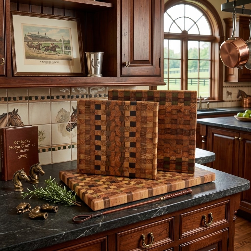 Handcrafted Mosaic End Grain Tobacco Stick Cutting Board & Serving Tray
