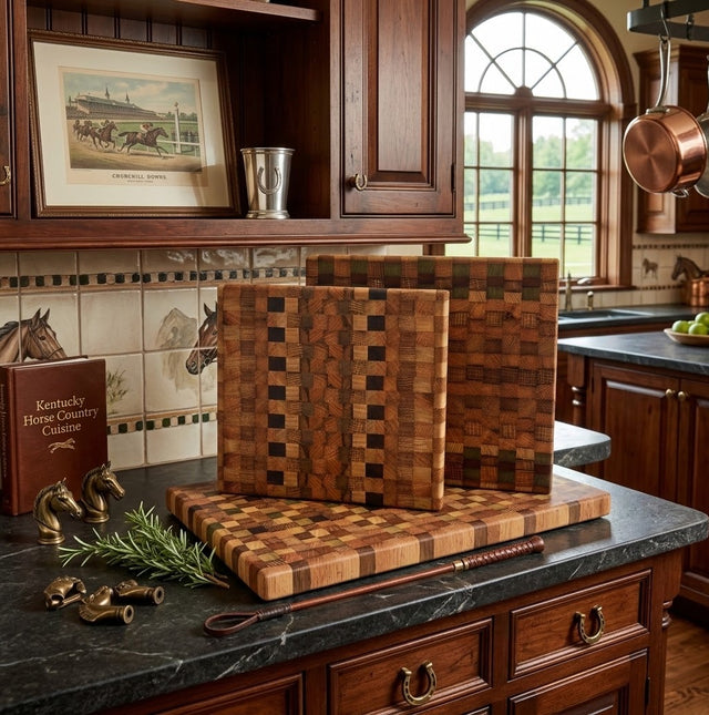 Handcrafted Mosaic End Grain Tobacco Stick Cutting Board & Serving Tray