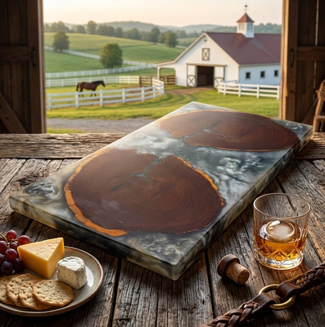Handcrafted Live Edge Black Walnut End-Grain with Shimmering Silver Resin River Board