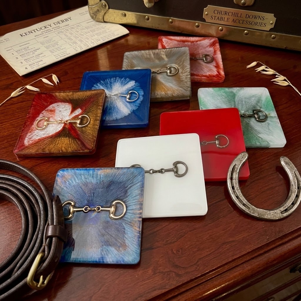 Handcrafted Square Resin Coasters with Bridle Bit (Snaffle Bite) inlay – Set of 4