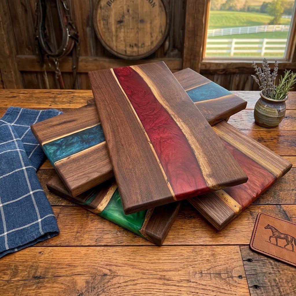Handcrafted Live Edge Black Walnut Resin River Serving Board
