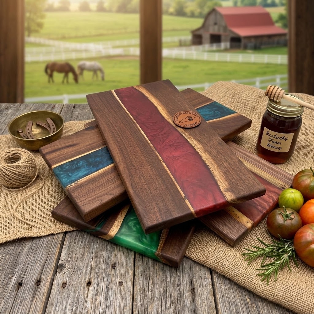 Handcrafted Live Edge Black Walnut Resin River Serving Board