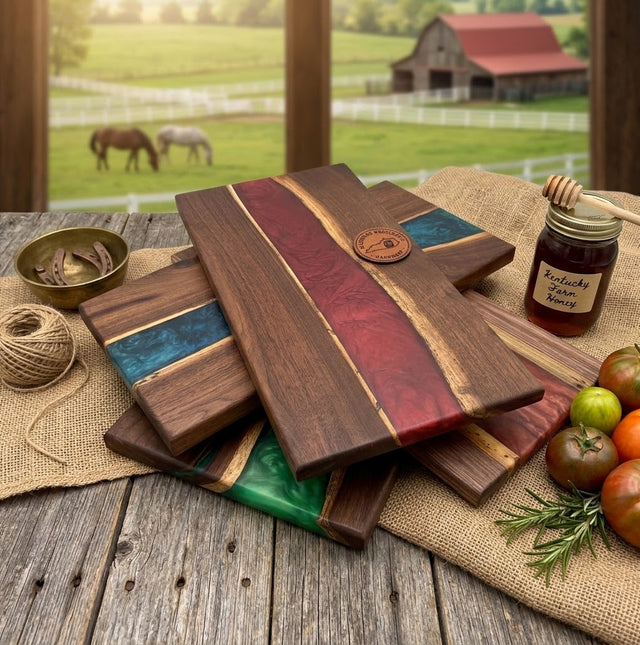 Handcrafted Live Edge Black Walnut Resin River Serving Board
