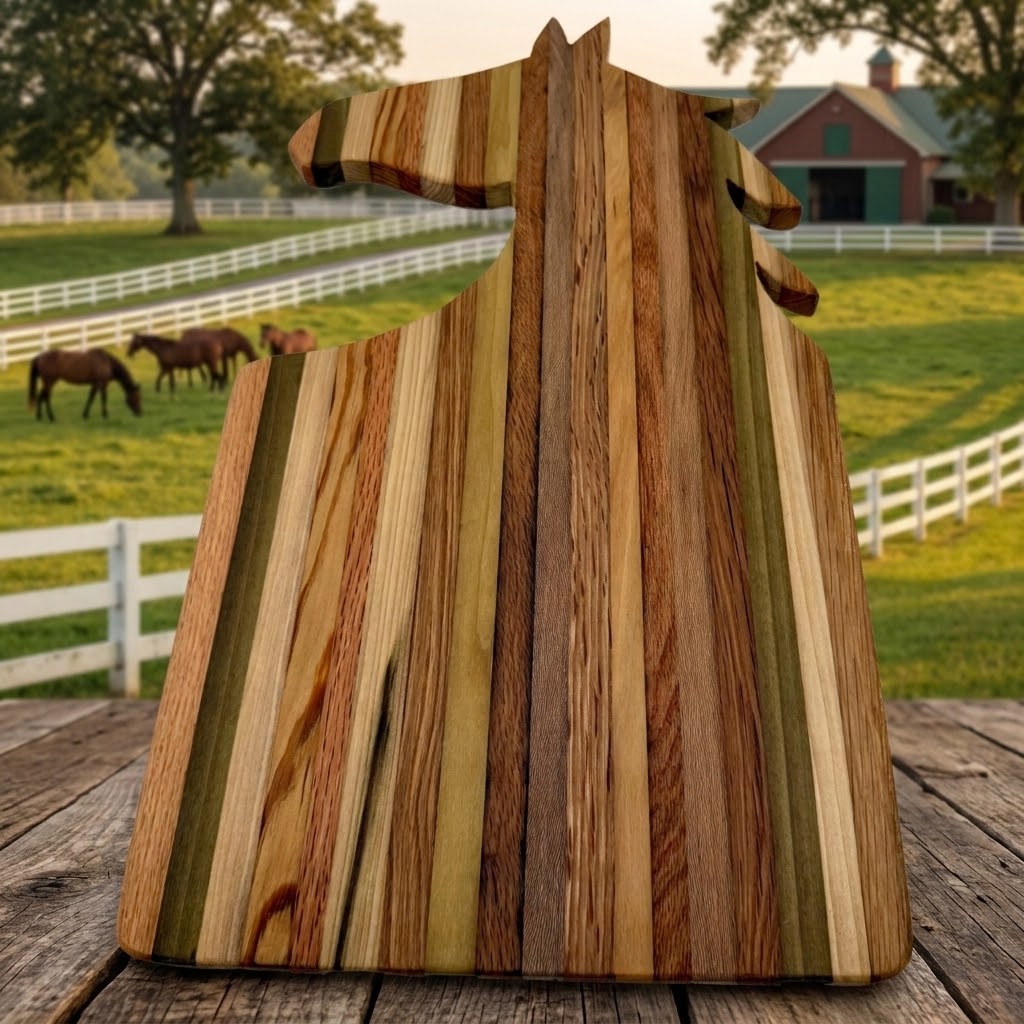 Handcrafted Equestrian Horse Head Tobacco Stick Cutting Board & Cheese Board