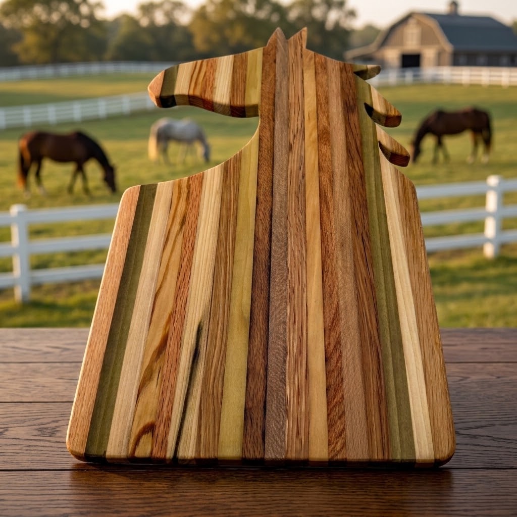 Handcrafted Equestrian Horse Head Tobacco Stick Cutting Board & Cheese Board