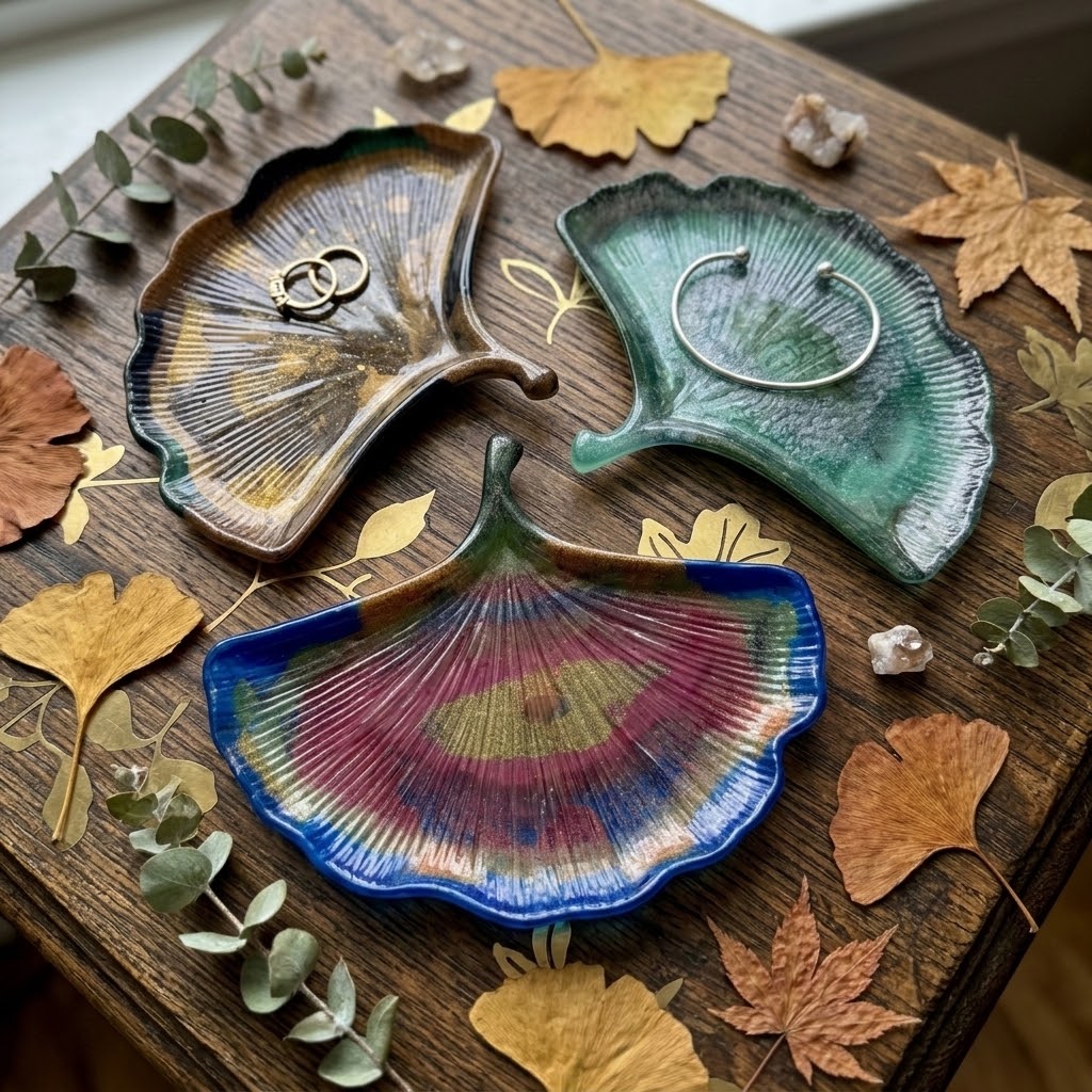 Handcrafted Resin Ginkgo Leaf Trinket Dish & Ring Holder