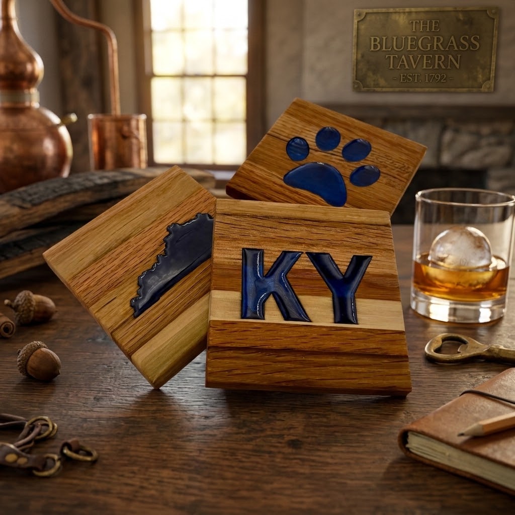 Handcrafted Reclaimed Tobacco Stick Drink Coaster with Kentucky Themed  Epoxy Inlay
