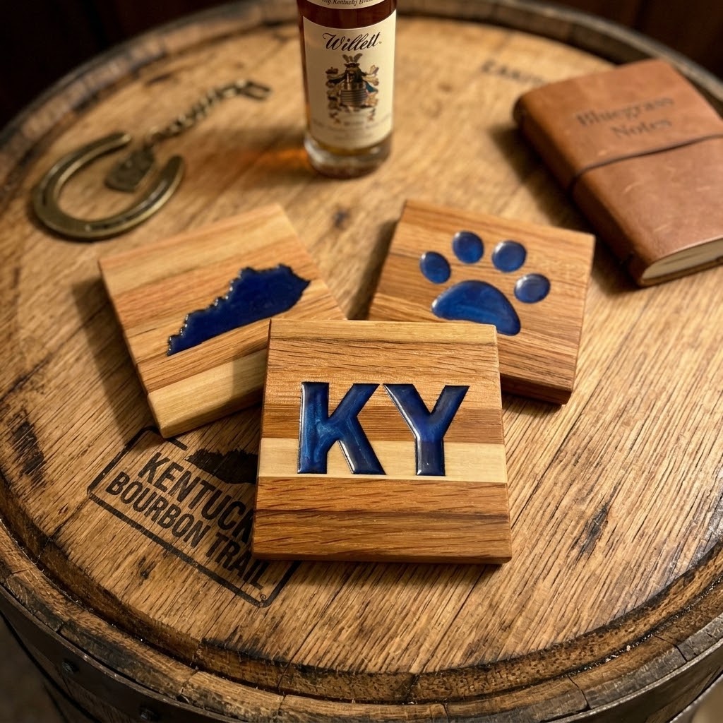 Handcrafted Reclaimed Tobacco Stick Drink Coaster with Kentucky Themed  Epoxy Inlay