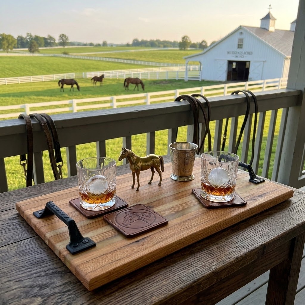 Handcrafted Reclaimed Tobacco Stick Serving Tray or Serving Board with Cast Iron Handles
