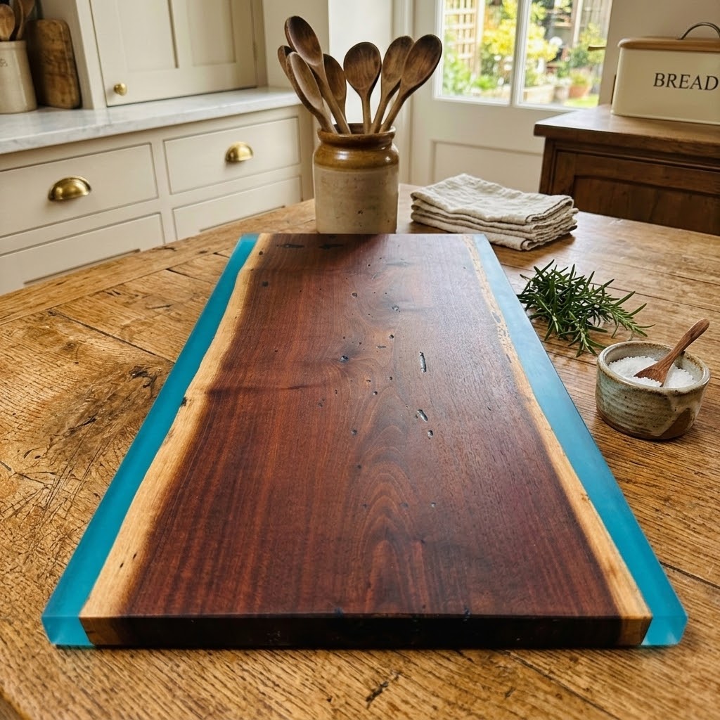 Handcrafted Live Edge Black Walnut & Turquoise Resin Charcuterie Board
