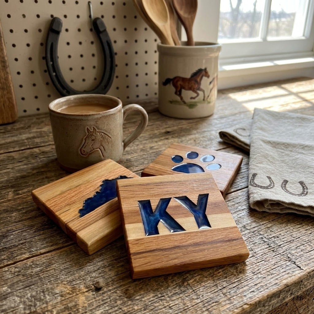 Handcrafted Reclaimed Tobacco Stick Drink Coaster with Kentucky Themed  Epoxy Inlay