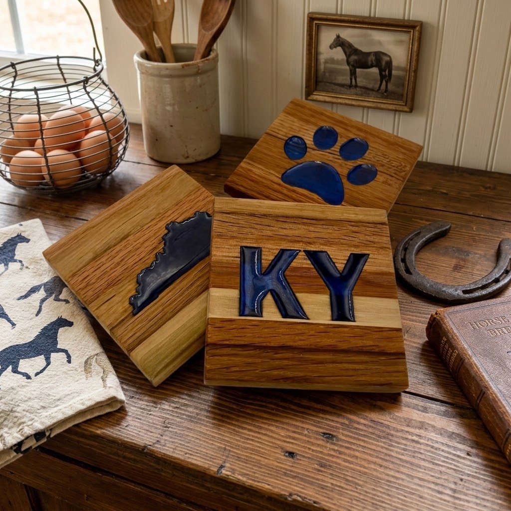 Handcrafted Reclaimed Tobacco Stick Drink Coaster with Kentucky Themed  Epoxy Inlay