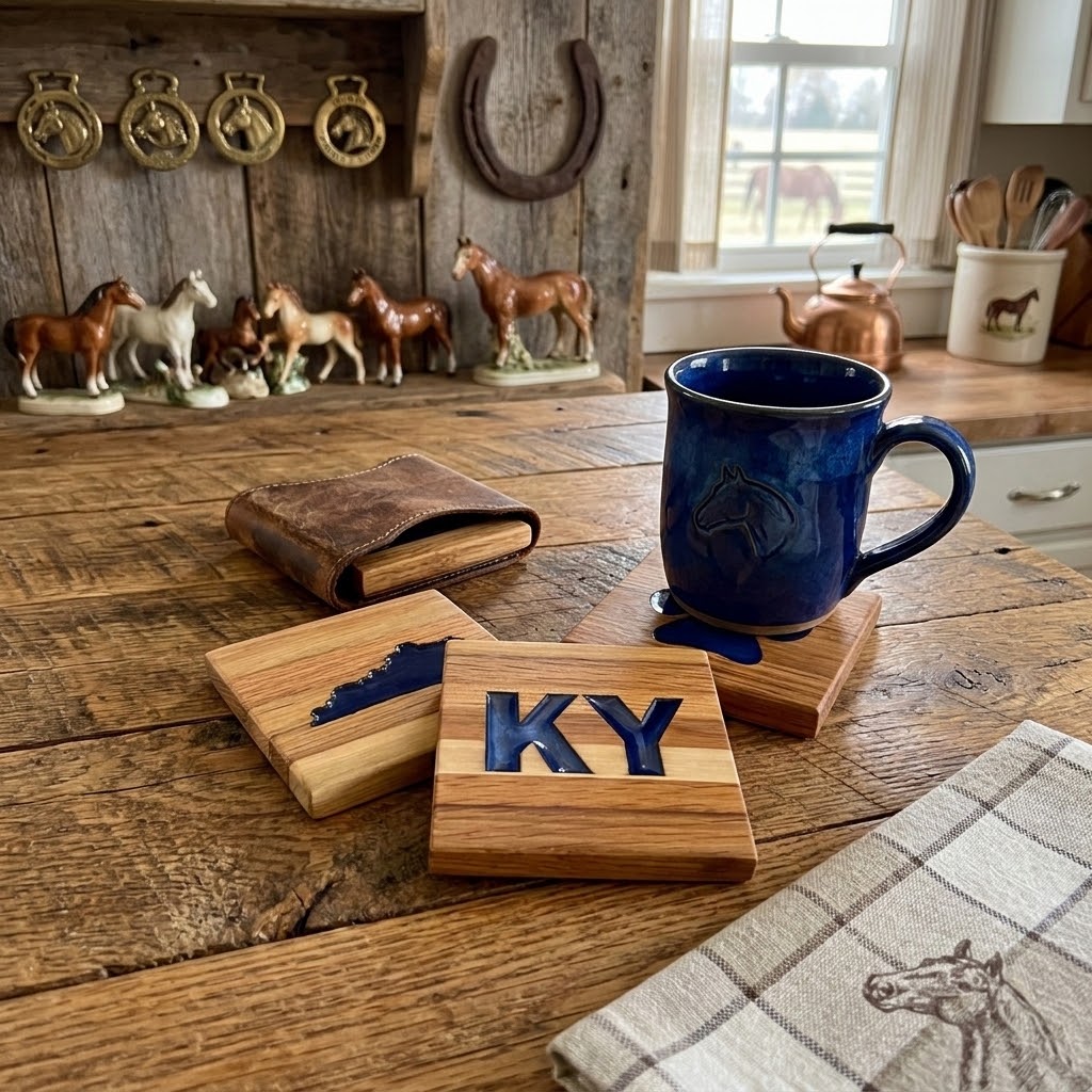 Handcrafted Reclaimed Tobacco Stick Drink Coaster with Kentucky Themed  Epoxy Inlay