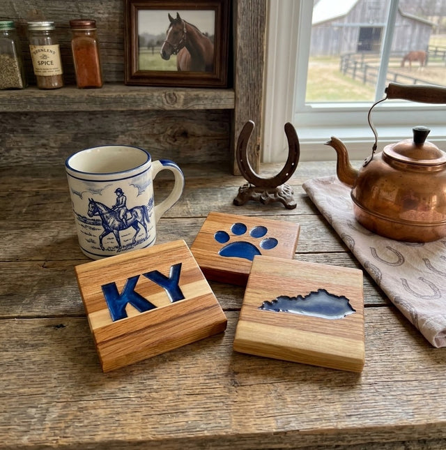 Handcrafted Reclaimed Tobacco Stick Drink Coaster with Kentucky Themed  Epoxy Inlay