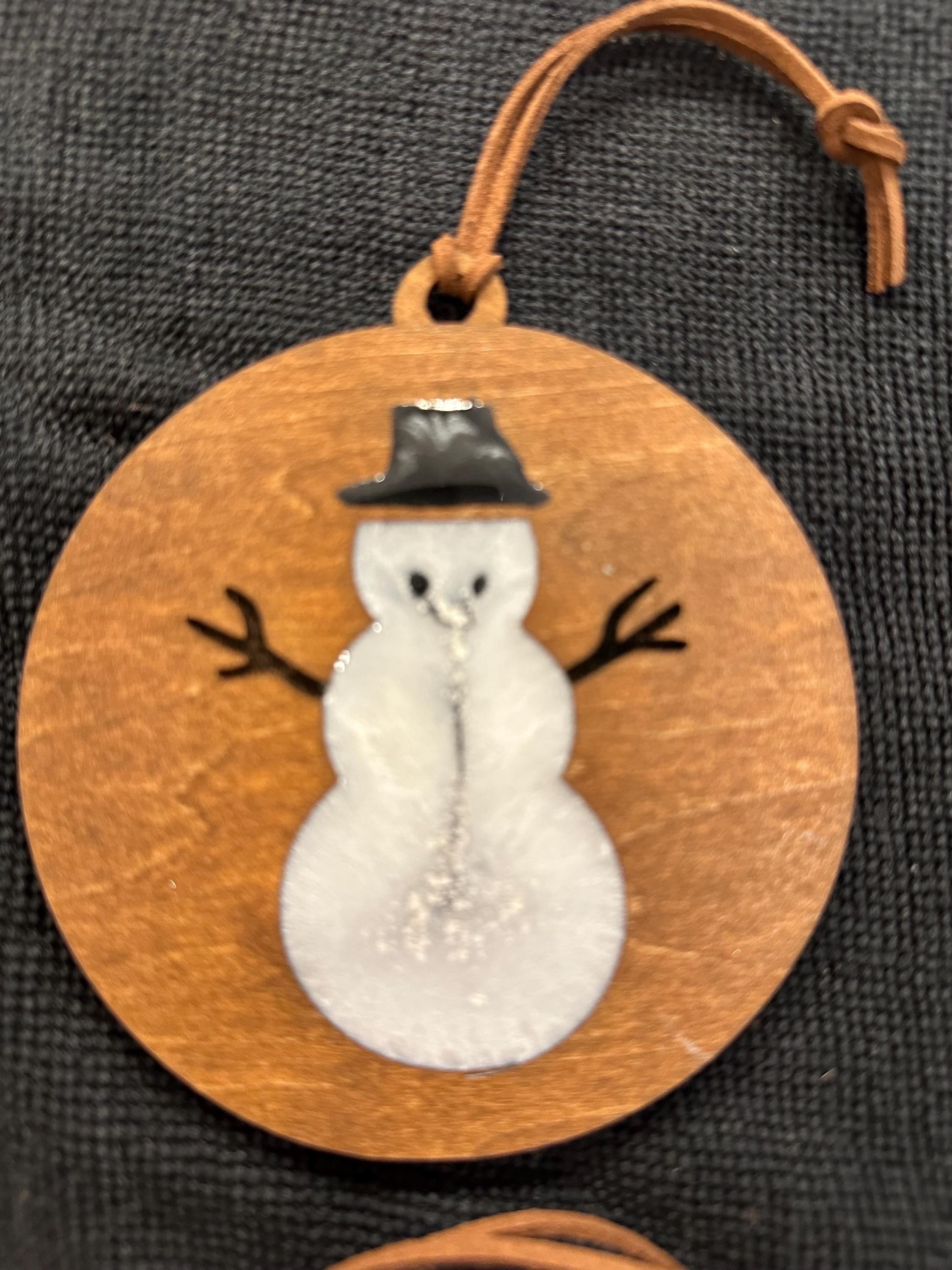 Handmade Resin and Wood Snowman Ornament