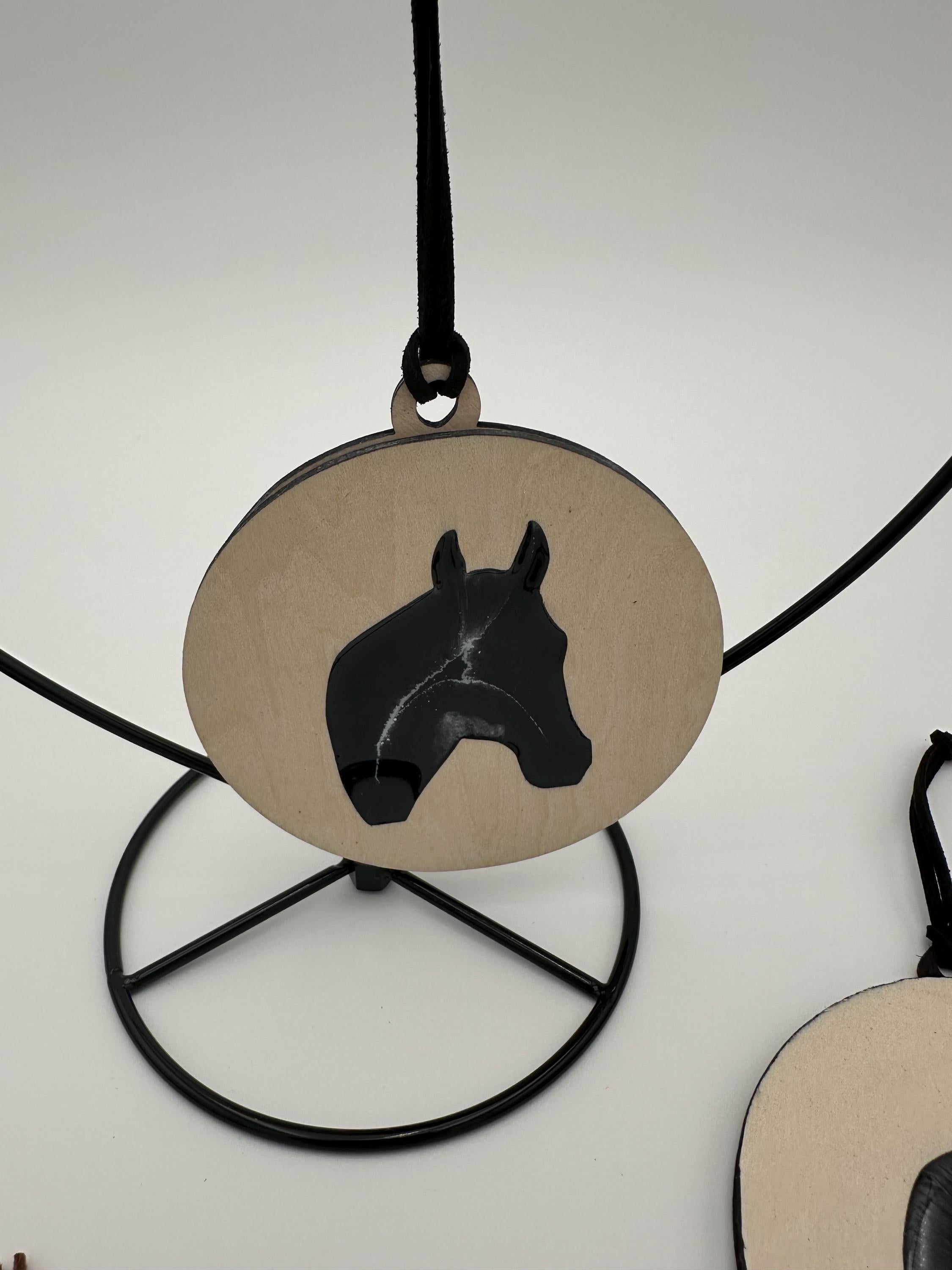 Handmade Wood and Resin Horse Head Ornament