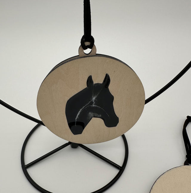 Handmade Wood and Resin Horse Head Ornament